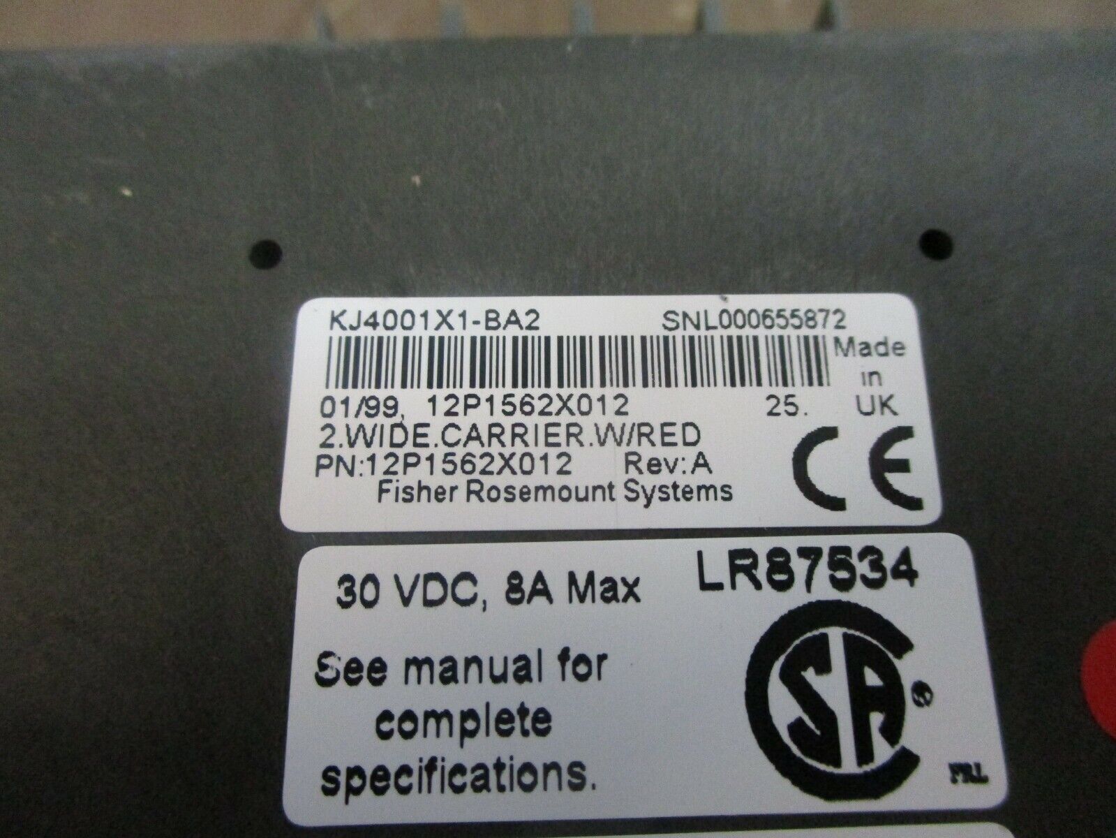 Fisher Rosemount KJ4001X1-BA2 2-Wide Carrier 12P1562X012 Rev. A Used
