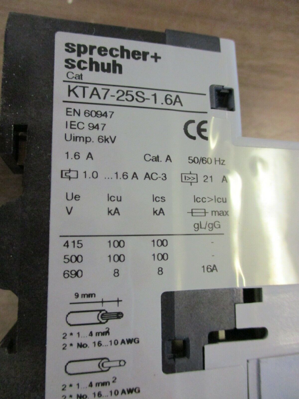 Sprecher+Schuh Motor Protector KTA7-25S-1.6A Trip: 1.0-1.6A Used