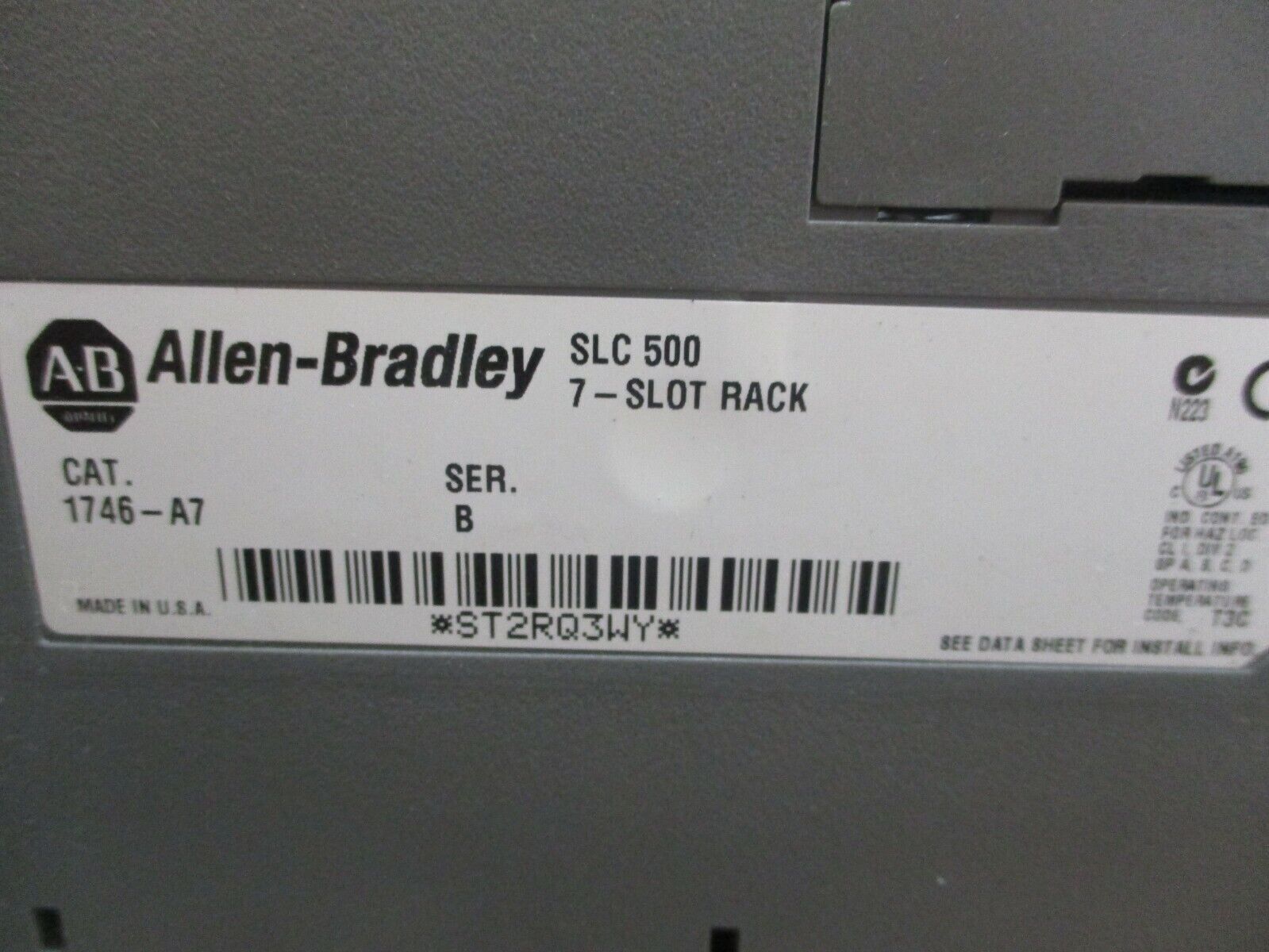Allen-Bradley SLC 500 PLC Rack w/ Power Supply 1746-A7 / 1746-P1 7-Slot Used