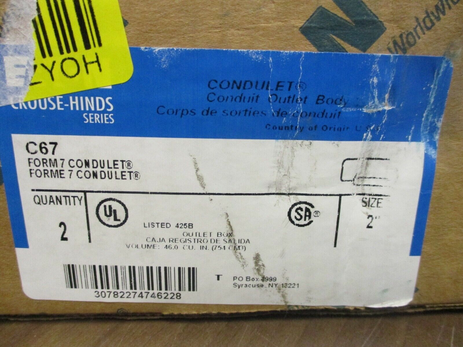 Eaton Crouse-Hinds Form 7 Condulet C67 Size: 2" New Surplus *Box of 2*
