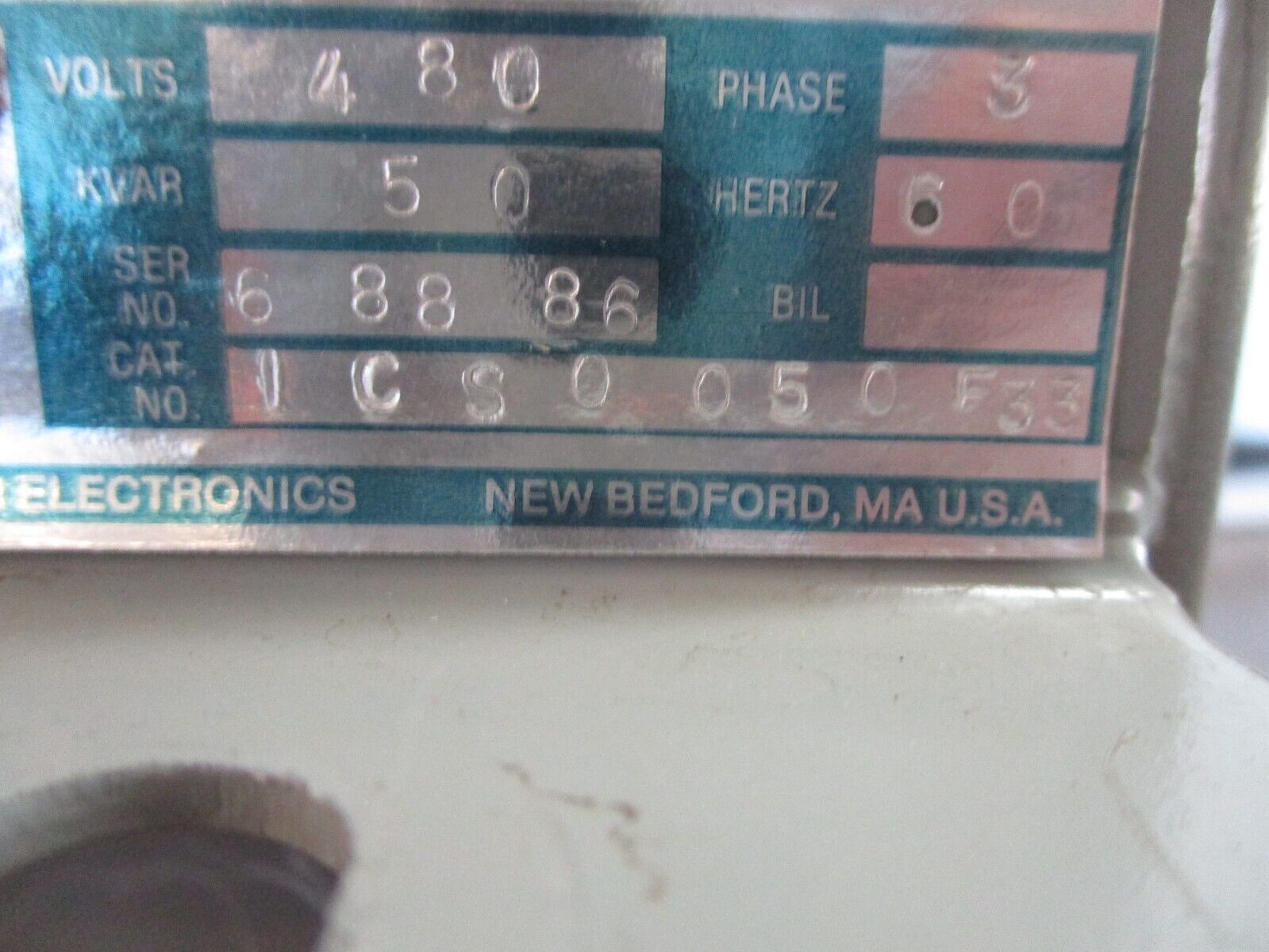 FPE Cornell Dubilier Capacitor ICS0050F33 50 kVAR 480V 3Ph 60Hz Used