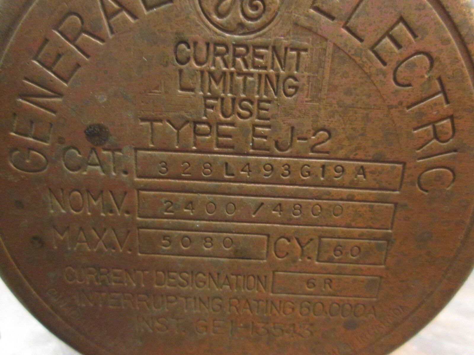 GE EJ-2 Fuse 328L493G19A 2.4/4.8KV 6R Rating Used