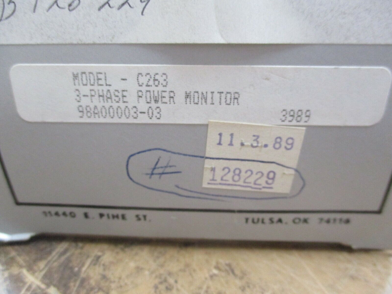 Time Mark 3-Phase Power Monitor C263 New Surplus
