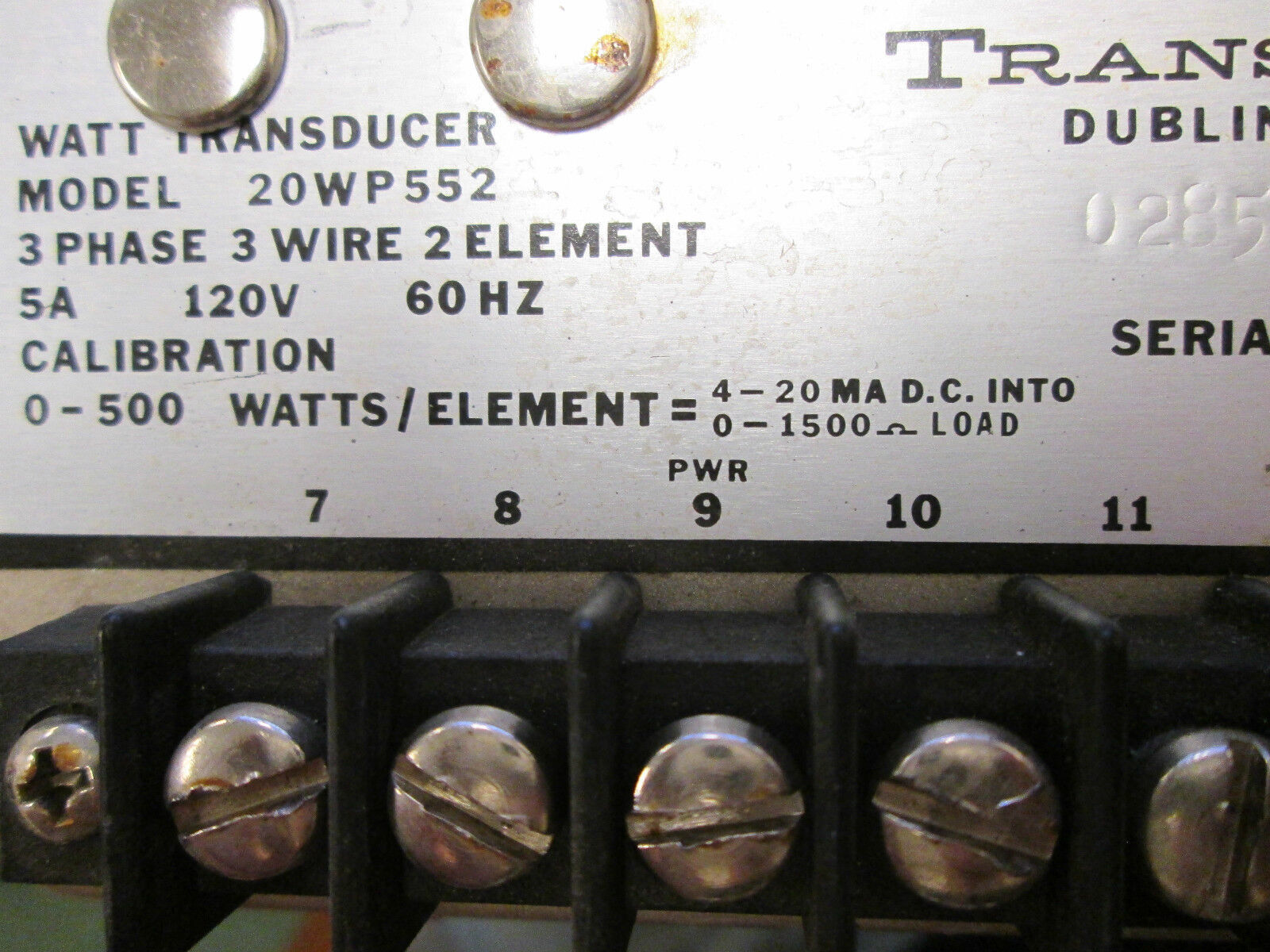 Transdata Watt Transducer Model 20WP552 3 Ph, 3 Wire, 2 Element, 5A, 120V, 60 HZ