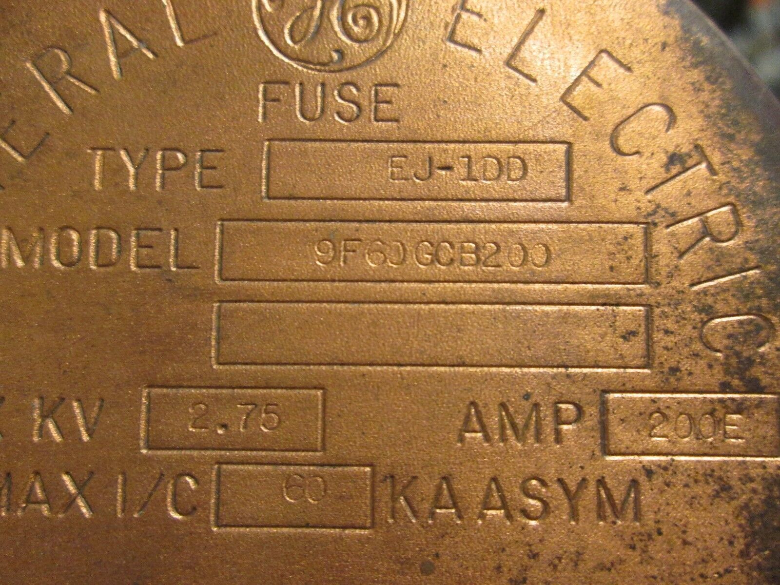 GE EJ-1DD Medium Voltage Fuse 9F60GCB200 2.75KV 200E Amps Used