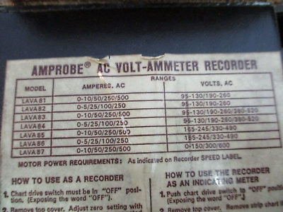 Amprobe AC Volt-Ammeter LAVA81 95-130 / 190-260V 0-10/50/250/500A *No Recorder*