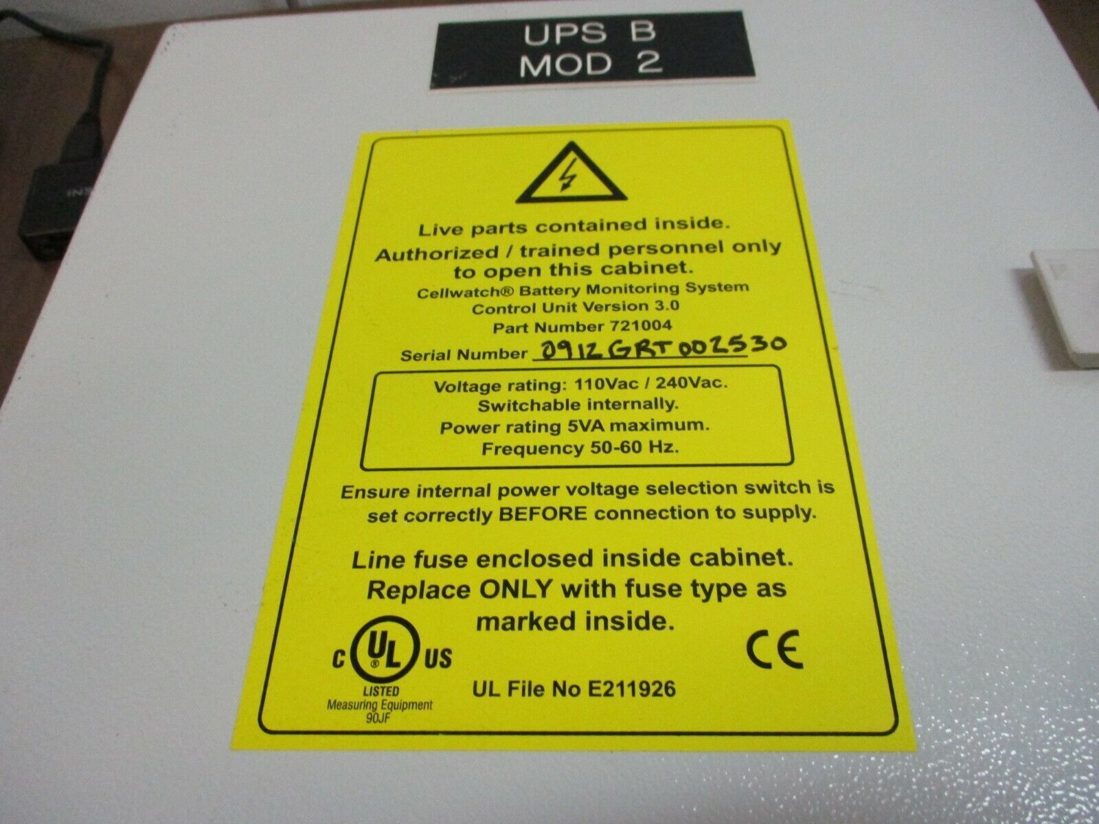 Cellwatch Battery Monitoring System Control Unit 721004 Ver. 3.0 110/240V 5VA