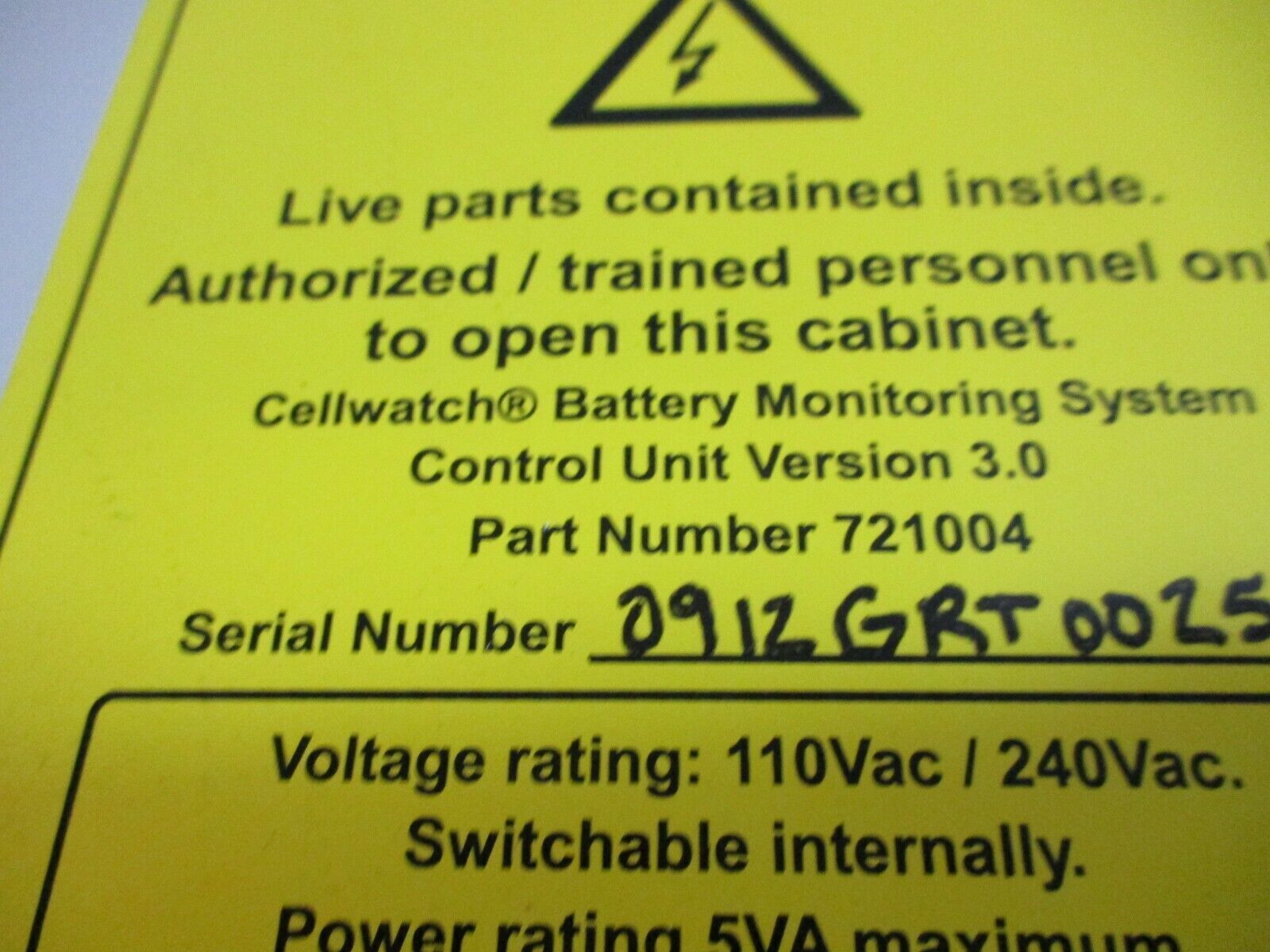 Cellwatch Battery Monitoring System Control Unit 721004 Ver. 3.0 110/240V 5VA