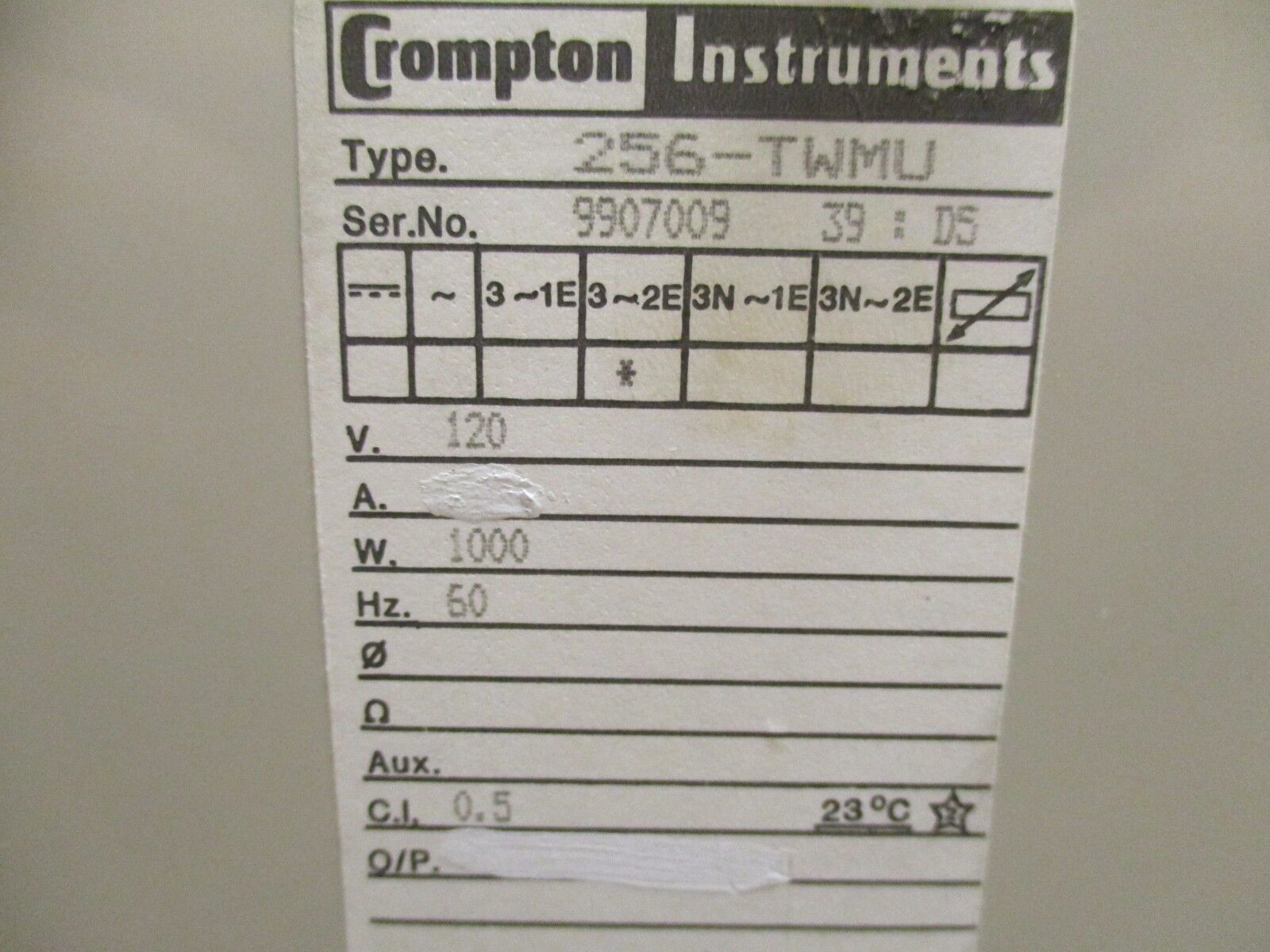 Crompton Paladin Transducer 256-TWMU 120V 60Hz 1000W Used