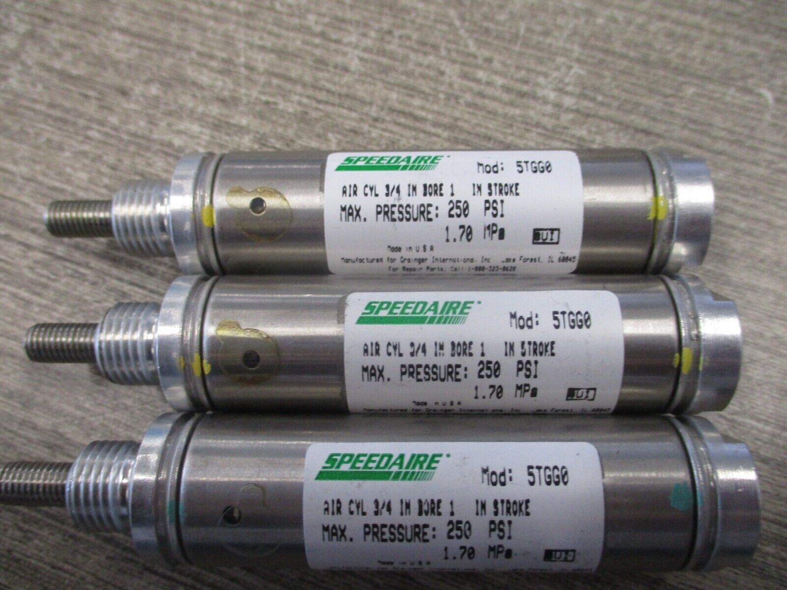 SPEEDAIRE Air Cylinder 5TGG0 250PSI Bore:3/4" Stroke:1" Lot of 3 Used