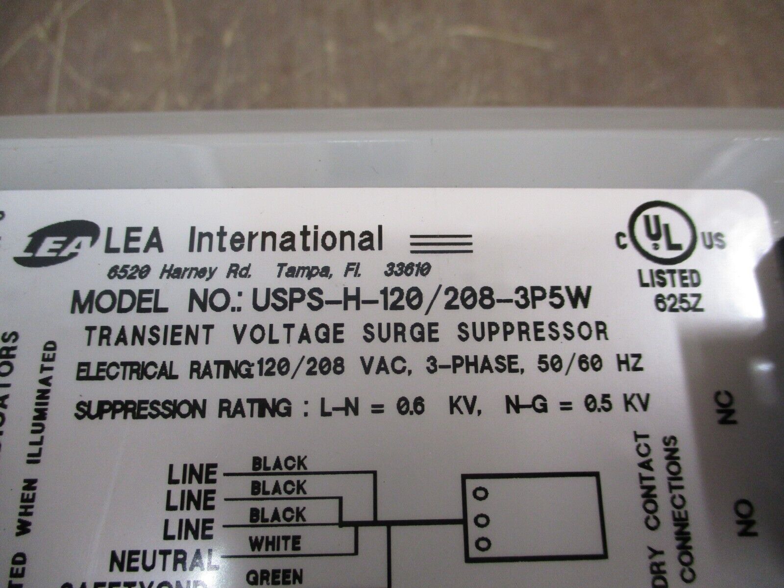 LEA International Surge Suppressor USPS-H-120/208-3P5W 120/208V 3Ph 50/60Hz Used