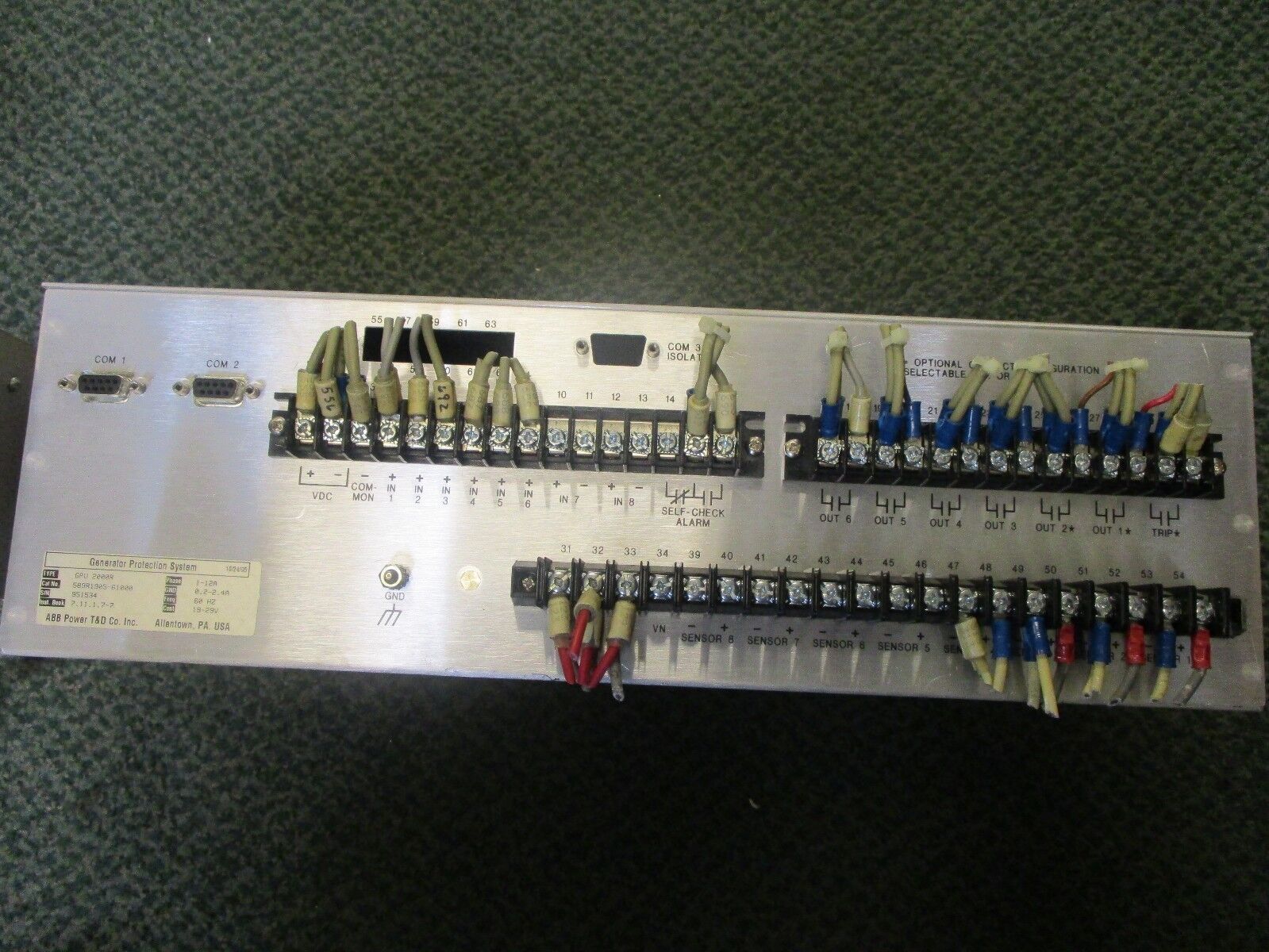 ABB Type GPU 2000R Generator Protection System 589R1905-61000 19-29V 60Hz Used