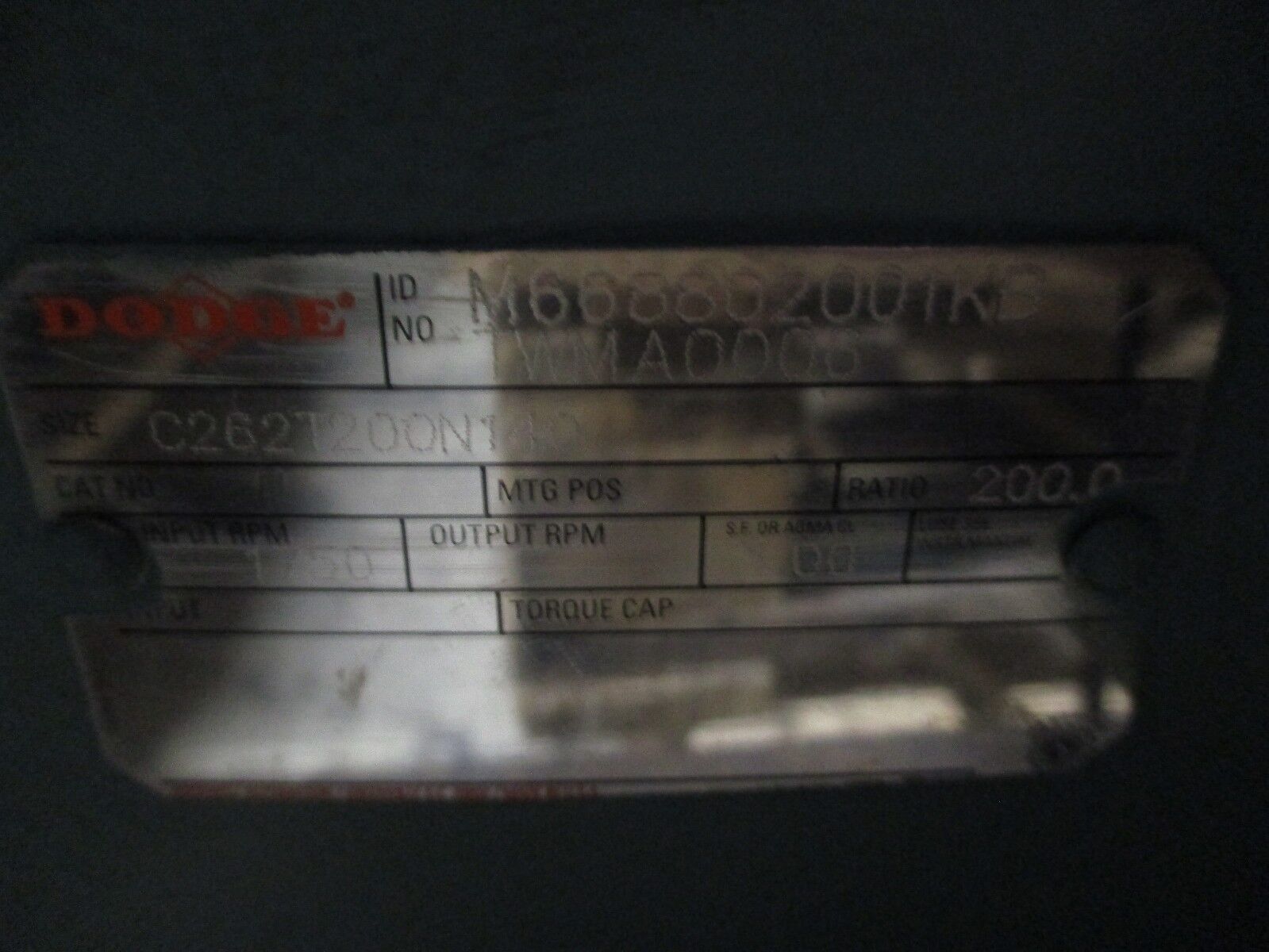 Dodge Reducer C282T200N140 Ratio: 200 1800RPM In New Surplus