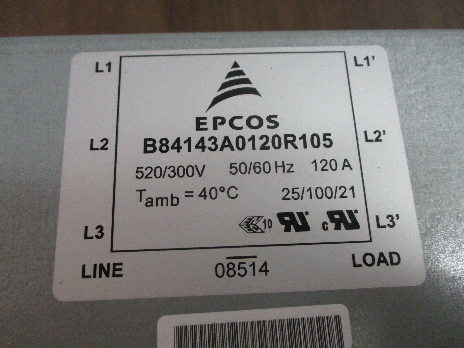 Epcos Line Filter B84143A0120R105 520/300V 50/60Hz 120A Used