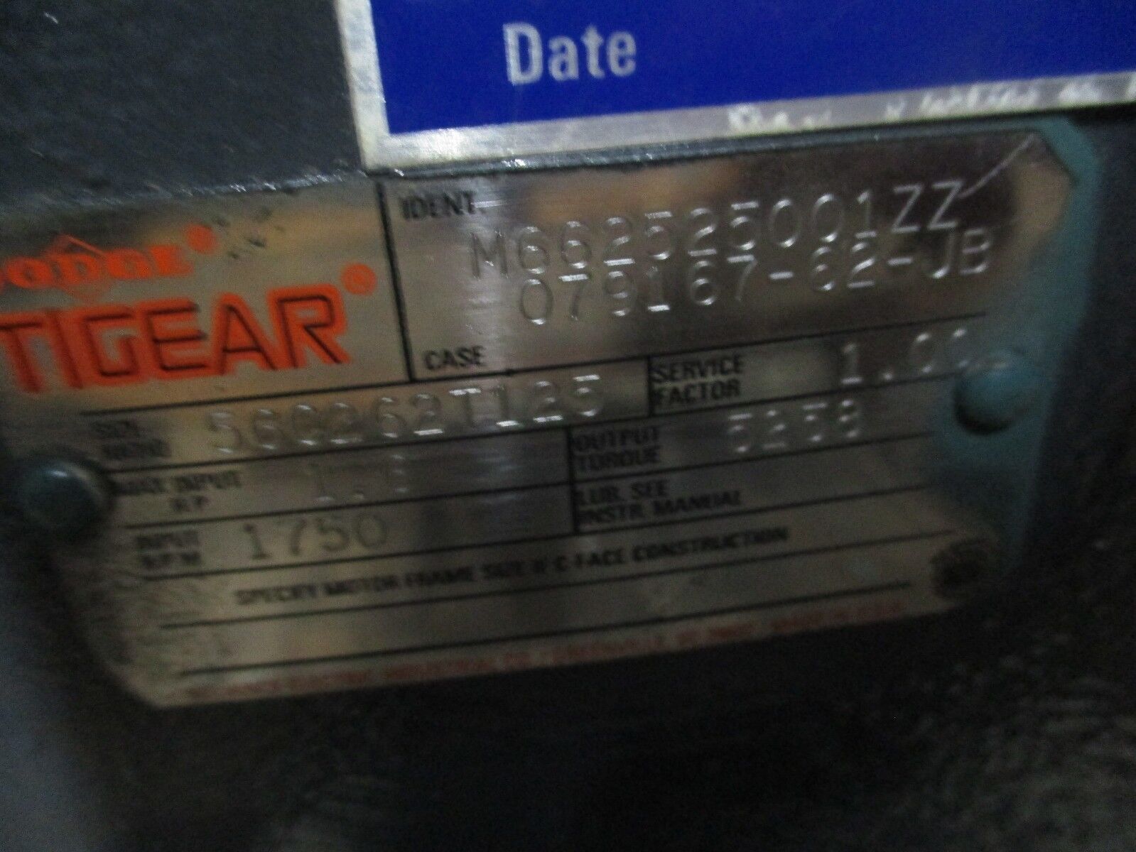 Dodge Tigear Reducer 56C262T125 Ratio: 125 1.6HP In 1800RPM In New Surplus