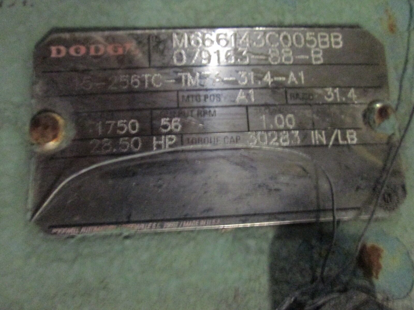 Dodge Gear M666143C005BB 28.50HP 31.4 Ratio In: 1750RPM Out: 5.6RPM Used