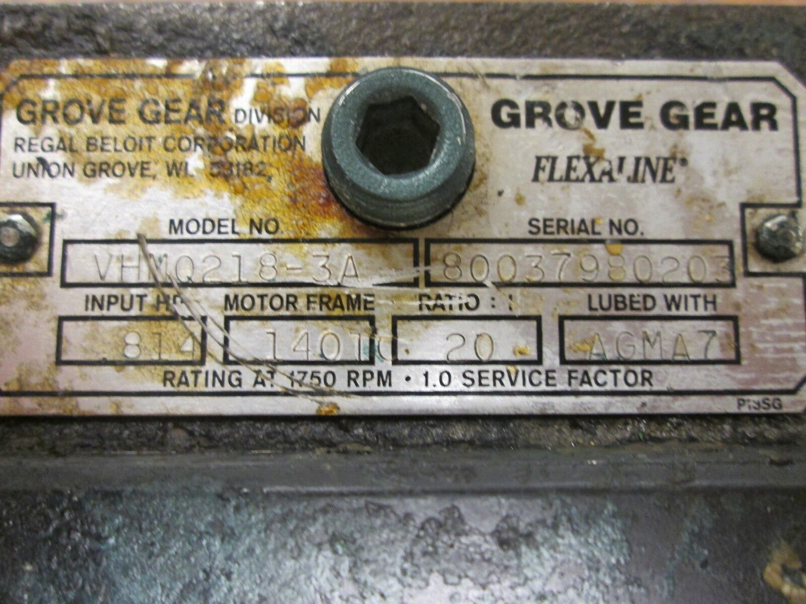 Grove Gear Flexaline Reducer VHMQ218-3A Ratio 30:1 0.597 HP IN Used