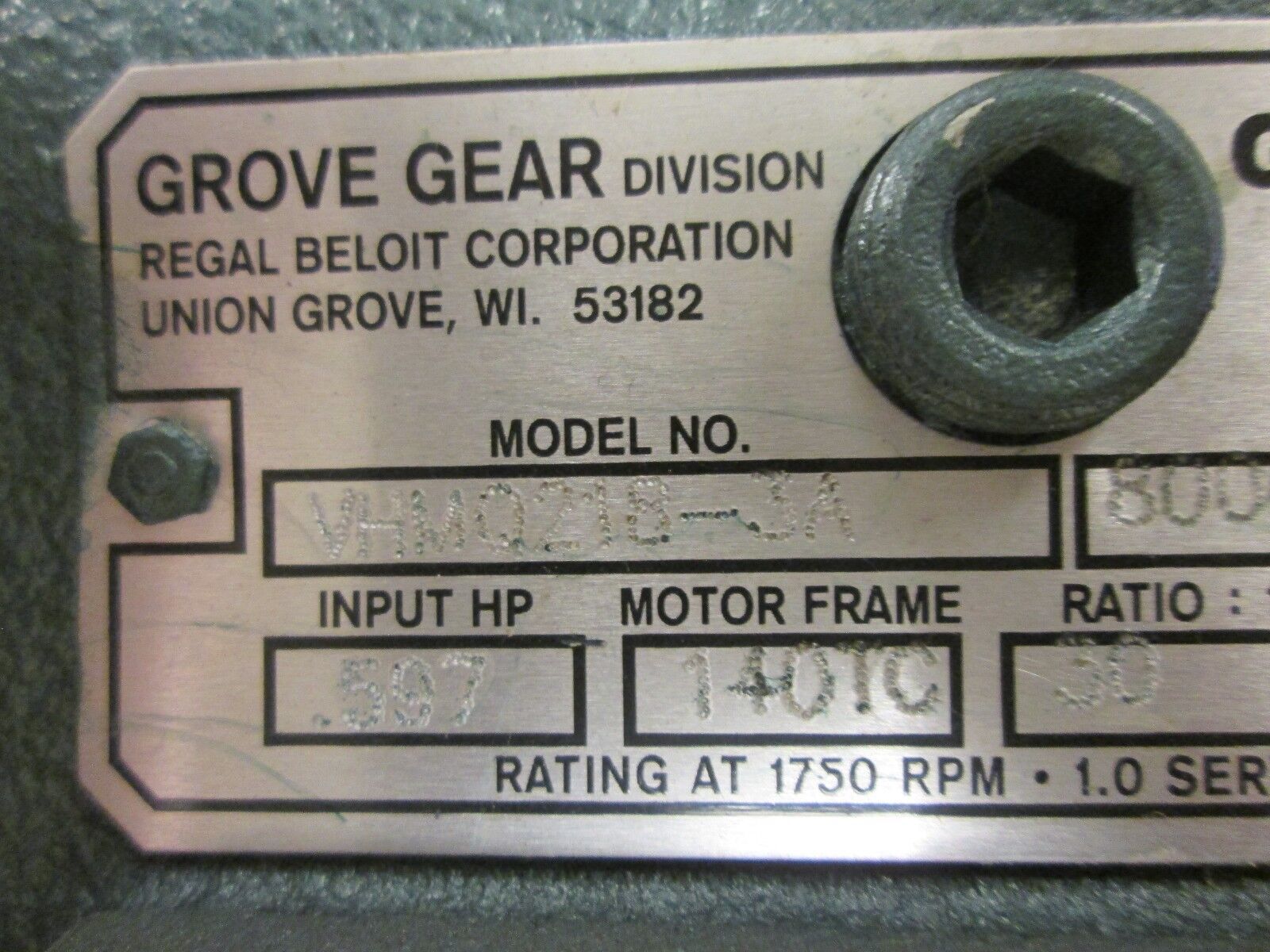 Grove Gear Flexaline Reducer VHMQ218-3A Ratio 30:1 0.597 HP IN New Surplus