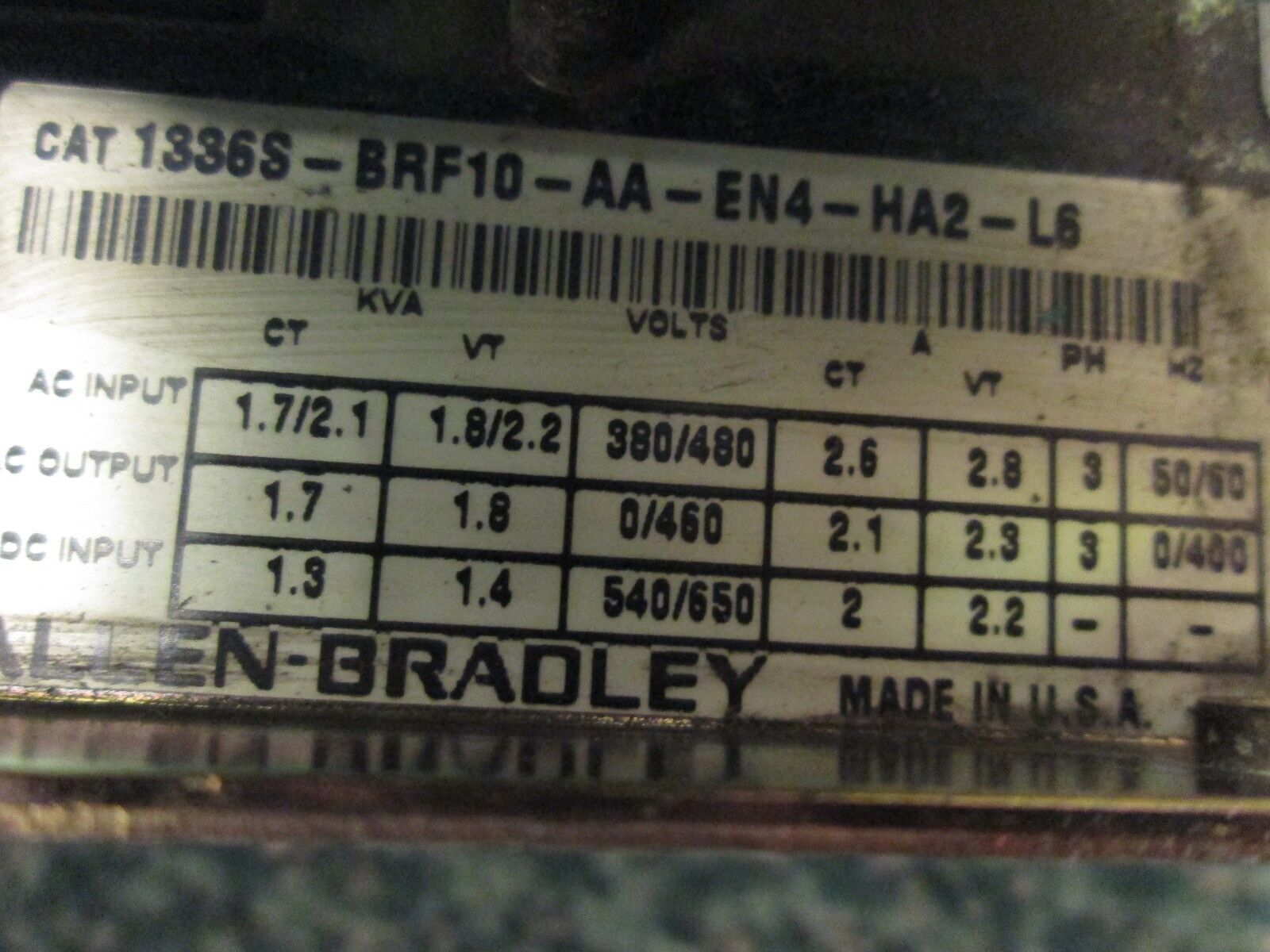Allen-Bradley 1336 Plus AC Drive 1336S-BRF10-AA-EN4-HA2-L6 *Missing L6 Board*