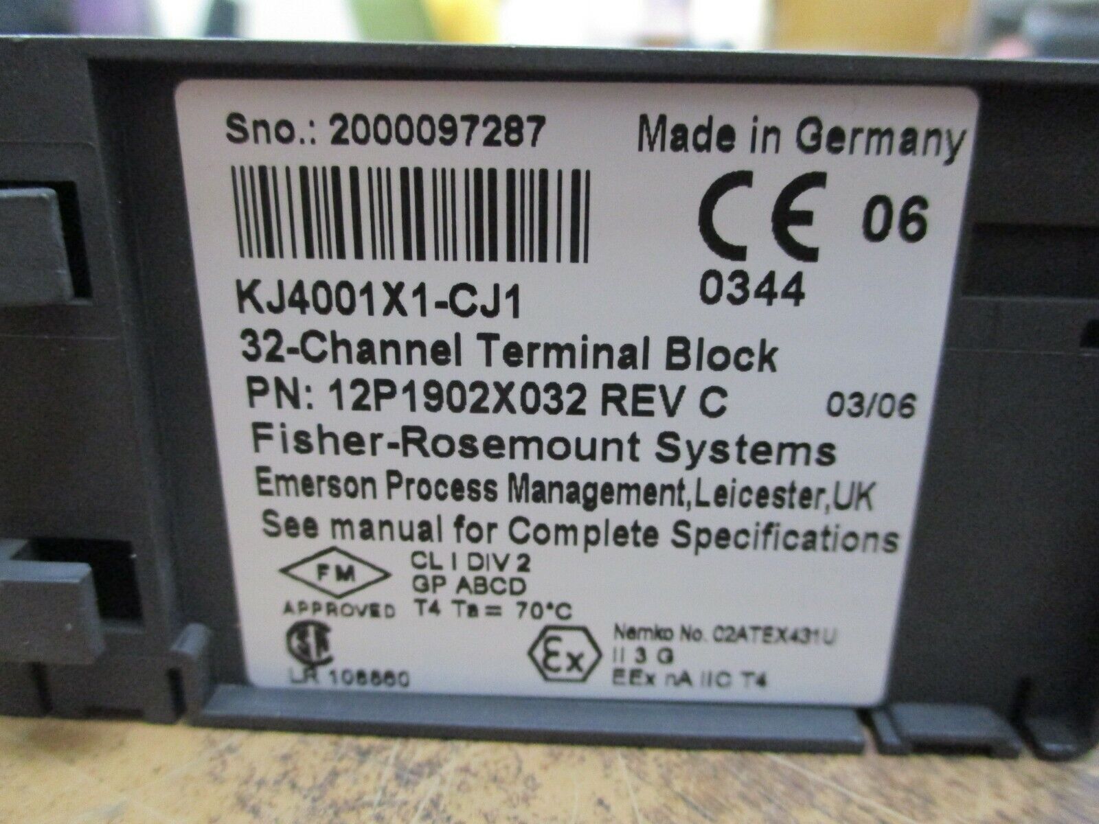 Emerson KJ4001X1-CJ1 32-Channel Terminal Block 12P1902X032 Rev. C Used