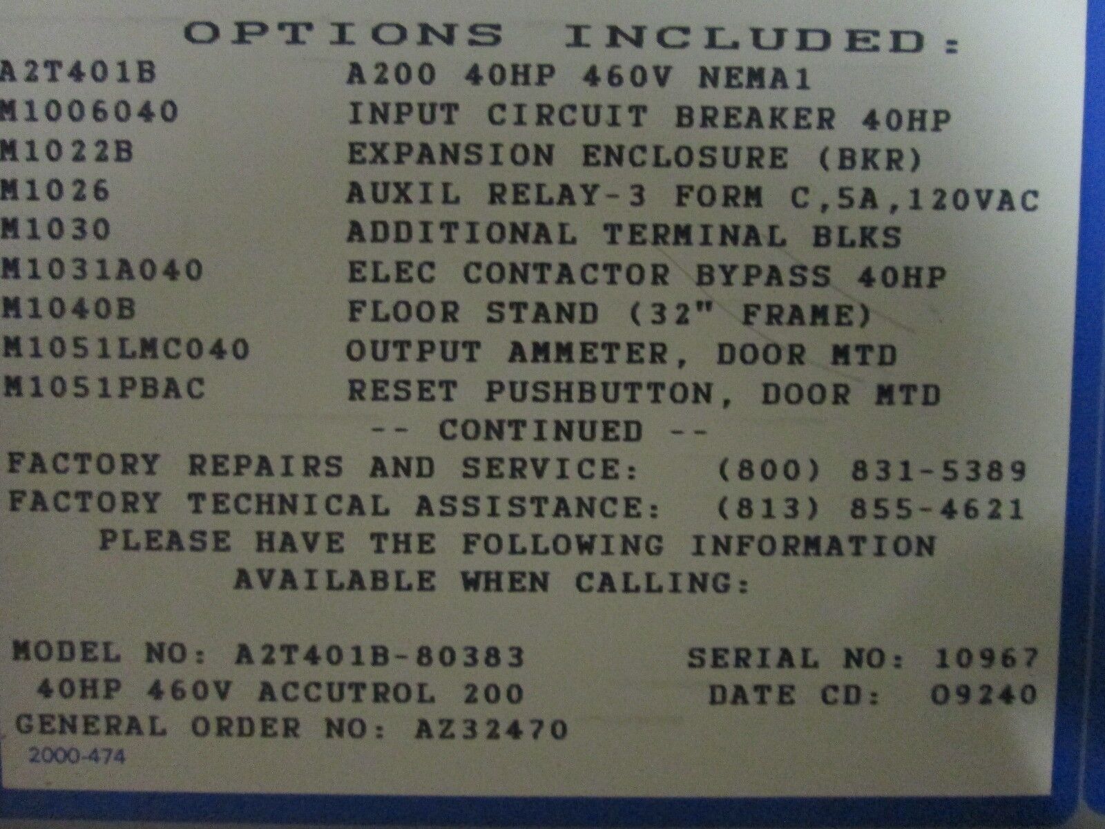 Westinghouse Accutrol 200 A2T401B-80383 40HP 460V 3Ph Used