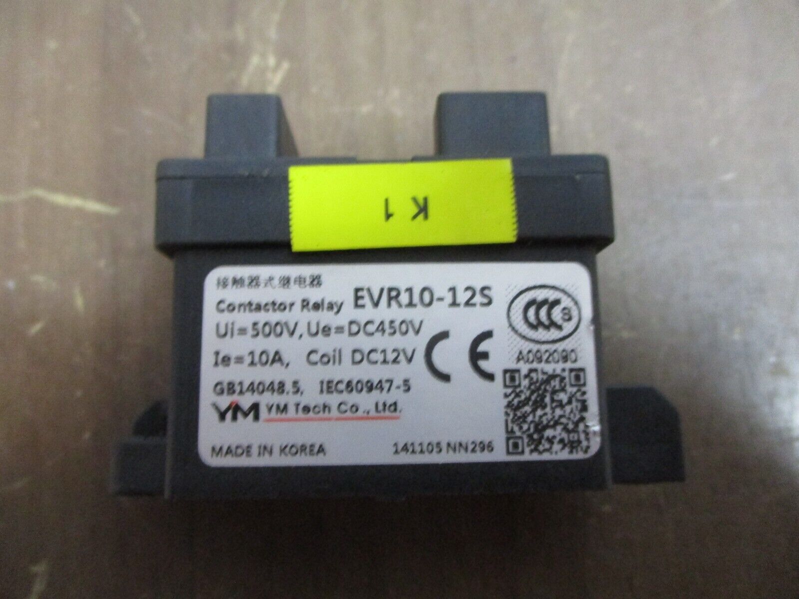 YM Tech Contactor Relay EVR10-12S 12VDC Coil Used