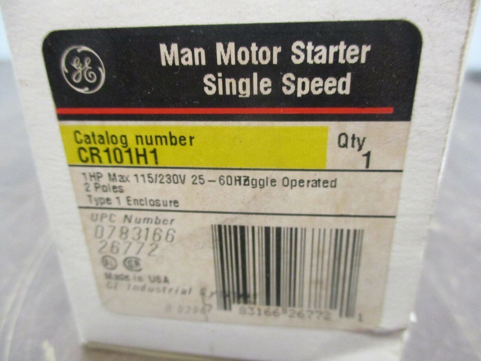 GE Manual Starter CR101H1 1HP 1Ph 115/230V 60/25Hz 2P New Surplus