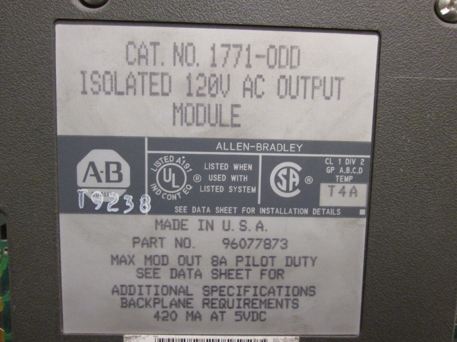 Rockwell Automation Digital Output Module 1771 ODD 16-P 120VAC