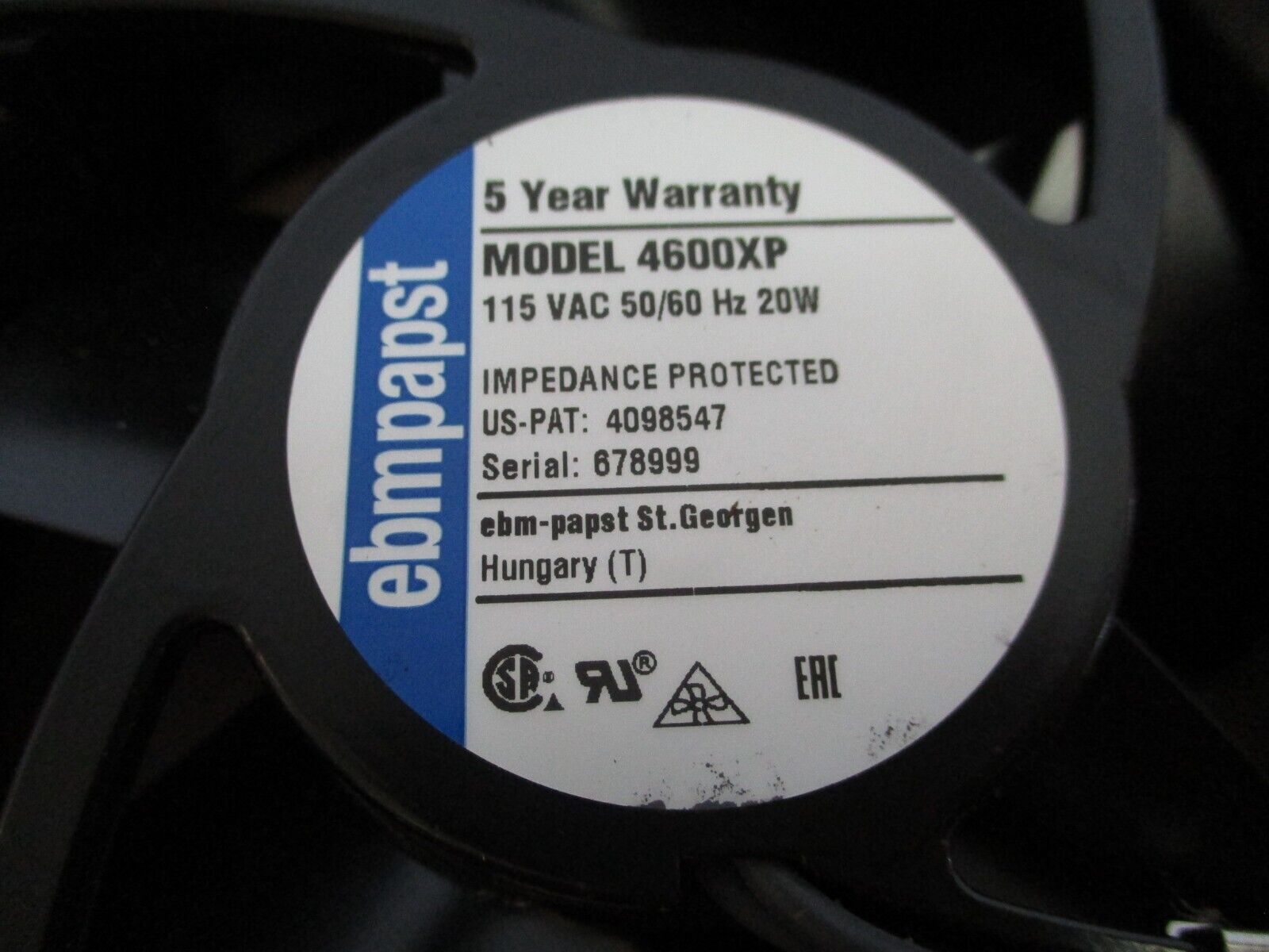 ebmpapst Axial Fan 4600XP 115V 50/60Hz 20W New Surplus