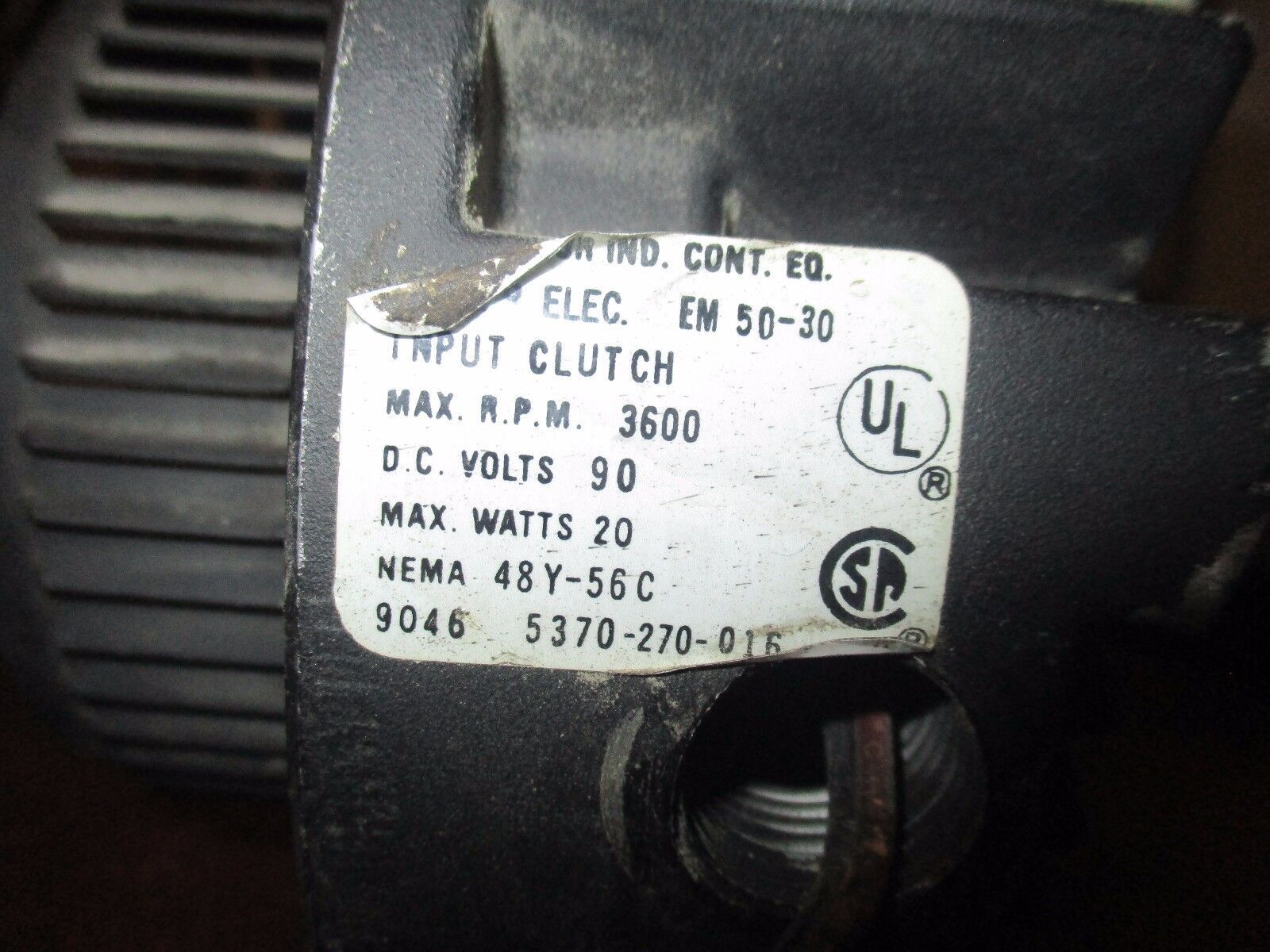 Warner Electric Input Clutch EM 50-30 90VDC 3600RPM 20W Used