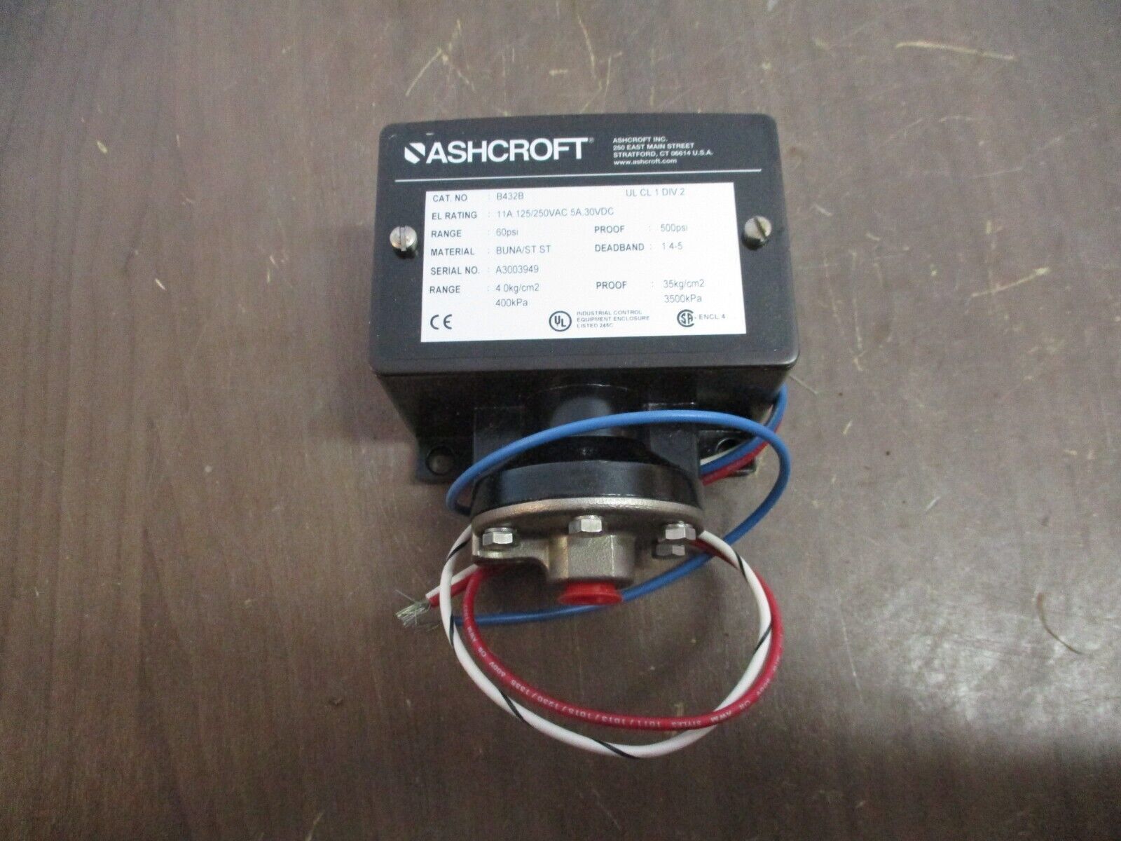 Ashcroft Pressure Switch B432B Range: 60PSI 11A @ 125/250VAC 5A @ 30VDC