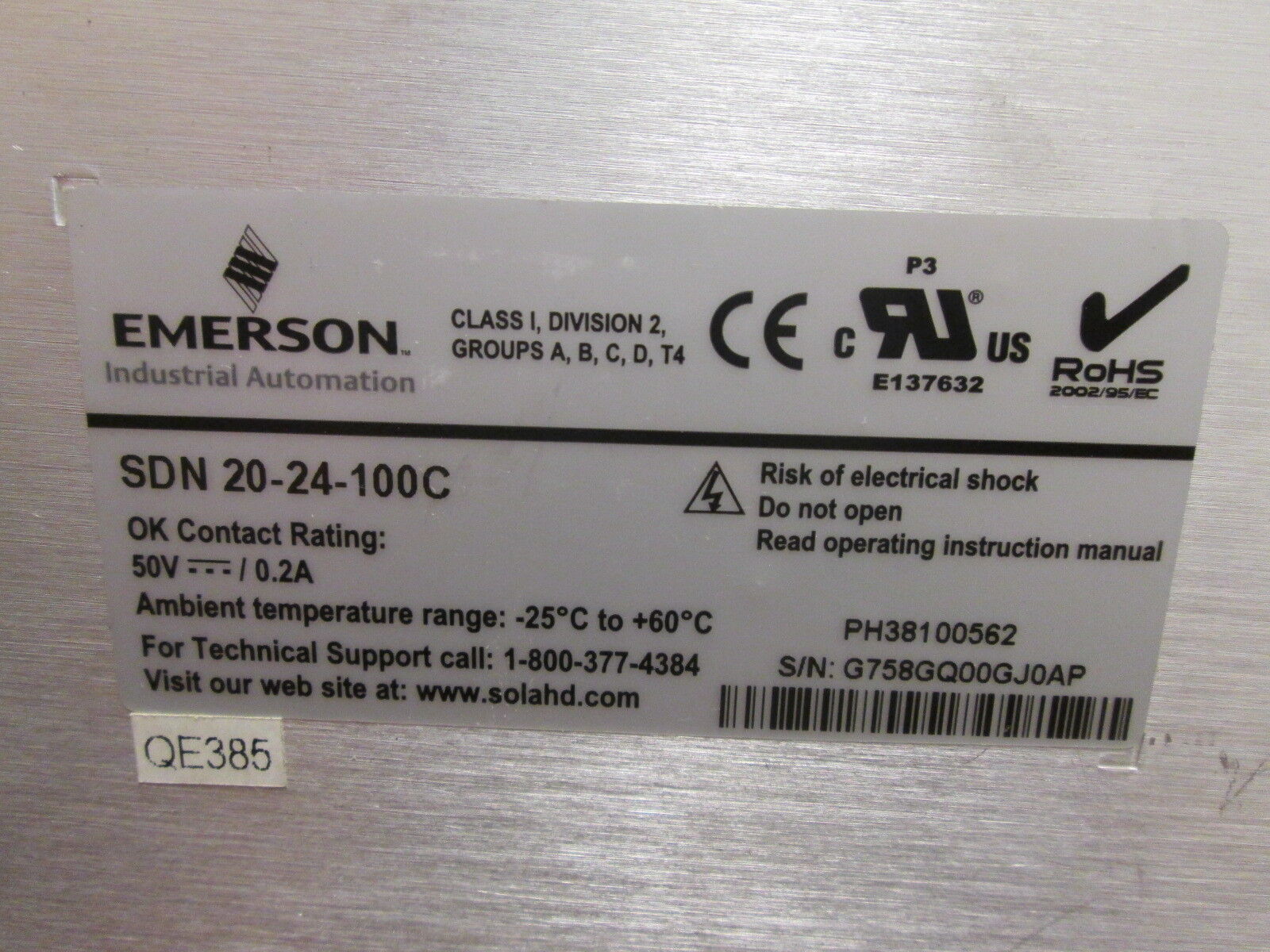 Sola Power Supply SDN 20-24-100C Input: 100-240V 5.6A 50/60Hz Used