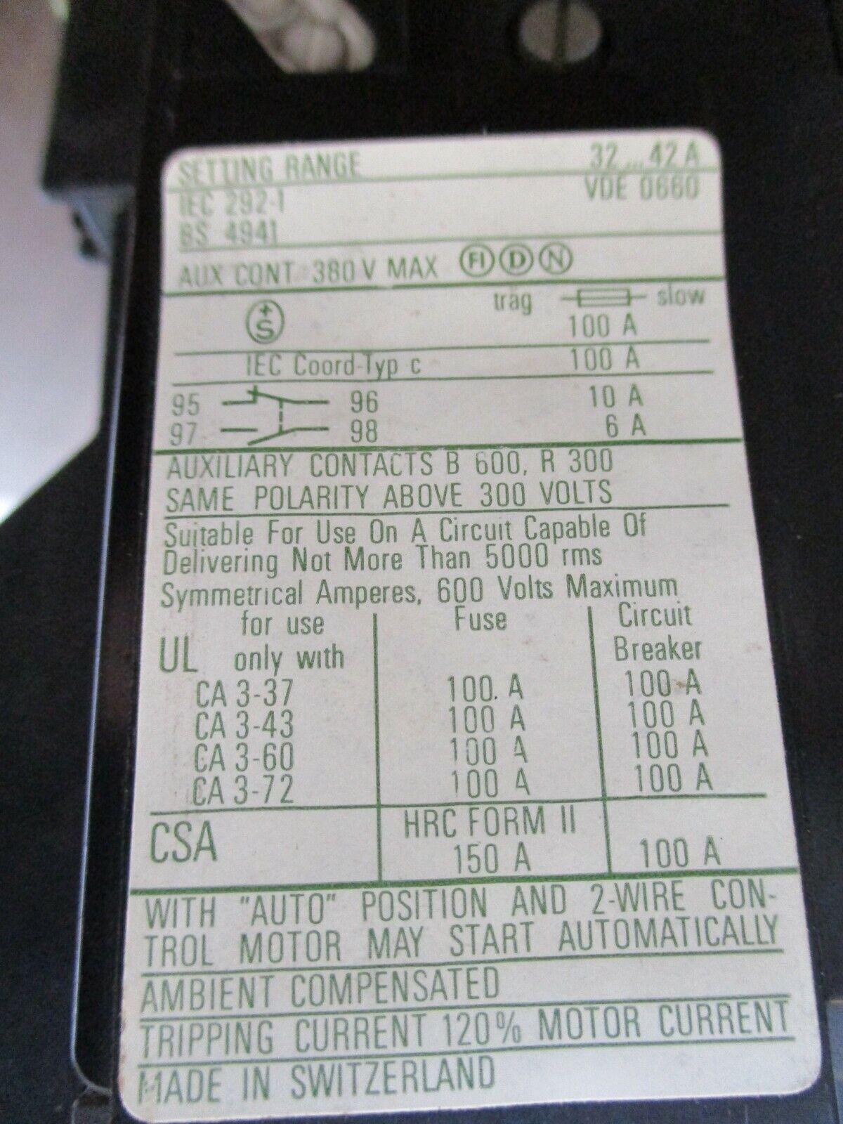 Klockner Moeller Solid State Overload Range: 32-42A 600V Used