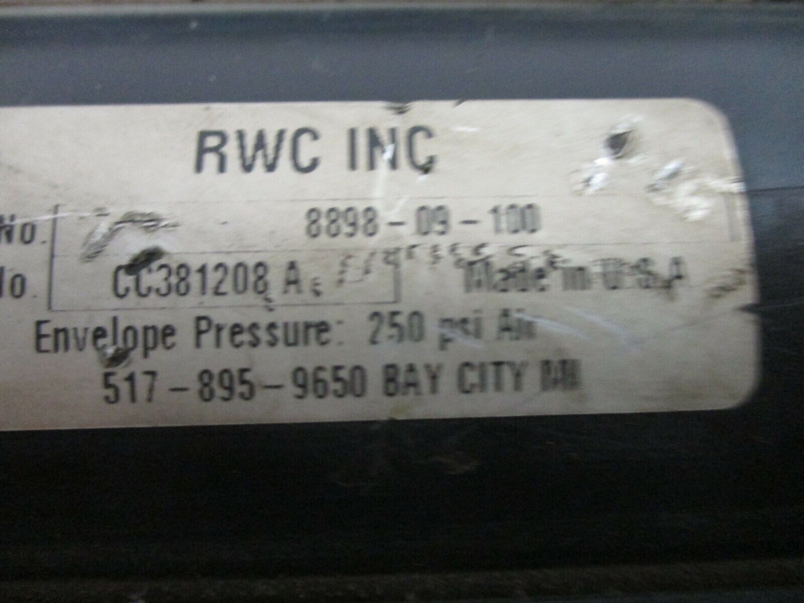 RWC Air Cylinder 8898-09-100 250PSI Used