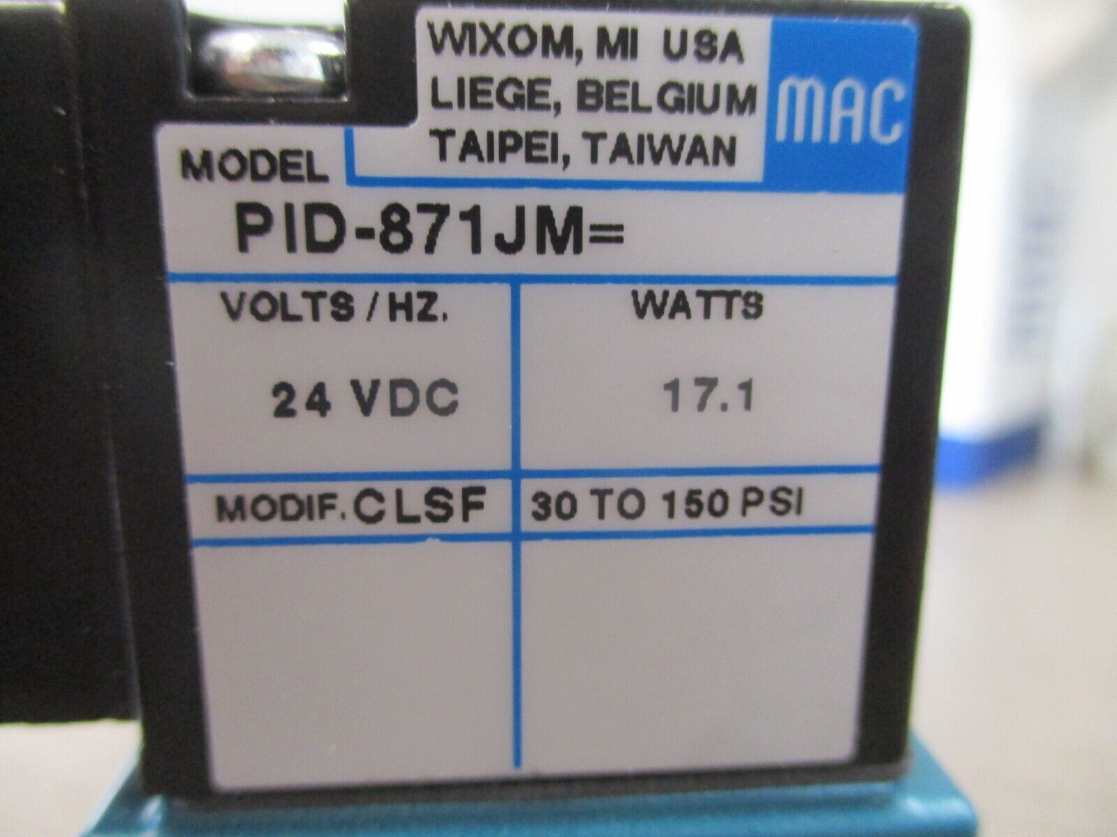 MAC Solenoid Valve 55B-12-PI-871JM- New Surplus
