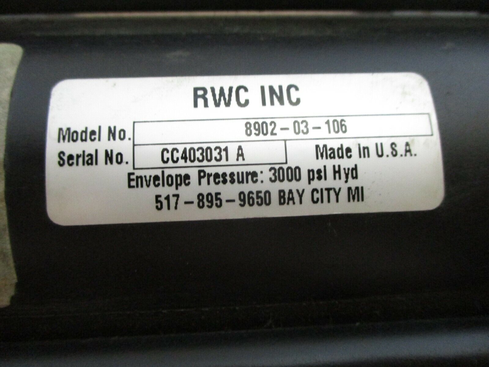 RWC Hydraulic Cylinder 8902-03-106 3000PSI Used