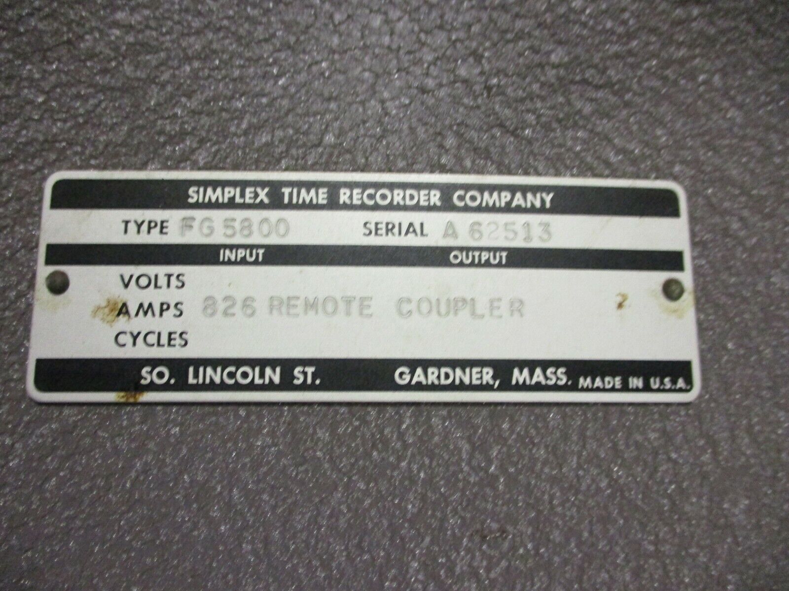Simplex 826 Remote Coupling Unit FG 5800 *No Key* Used