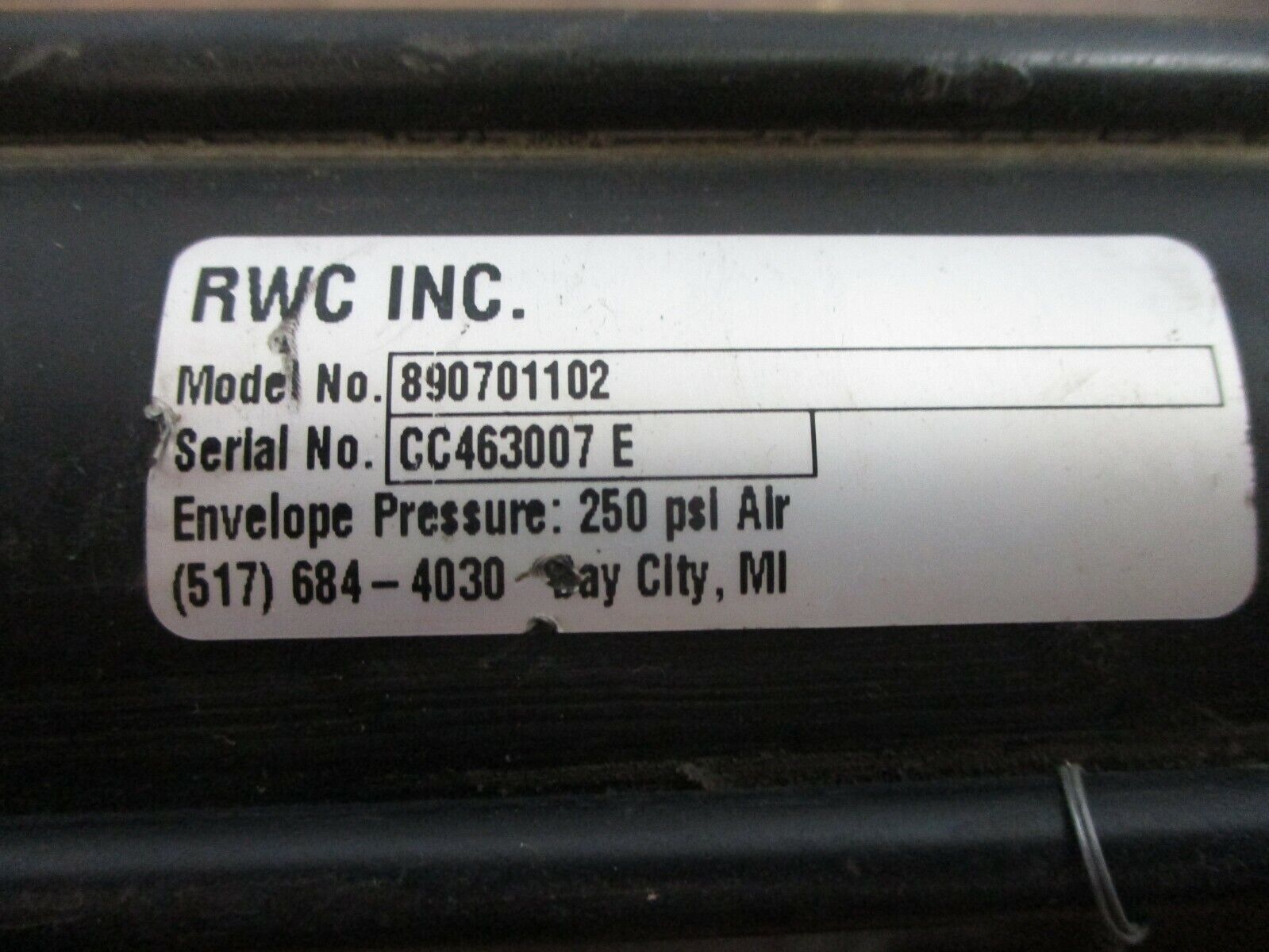 RWC Air Cylinder 890701102 250PSI Used