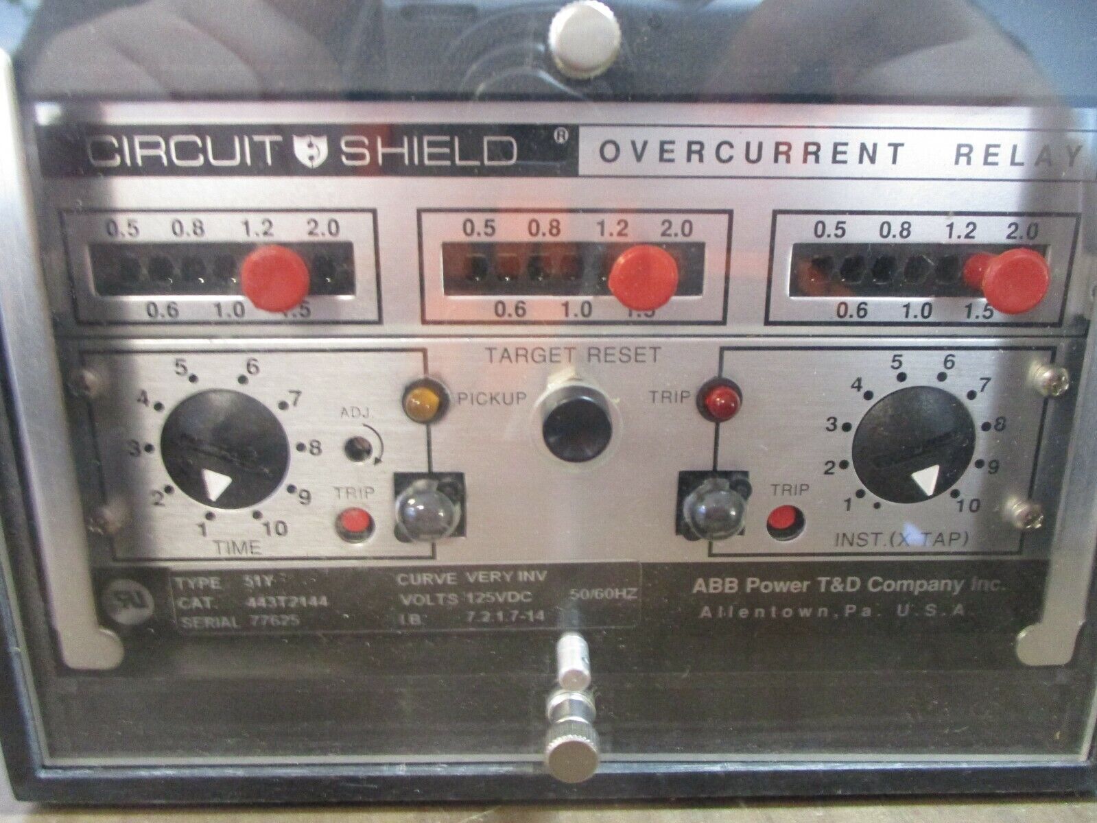 ABB Circuit Shield Overcurrent Relay 443T2144 125VDC New Surplus