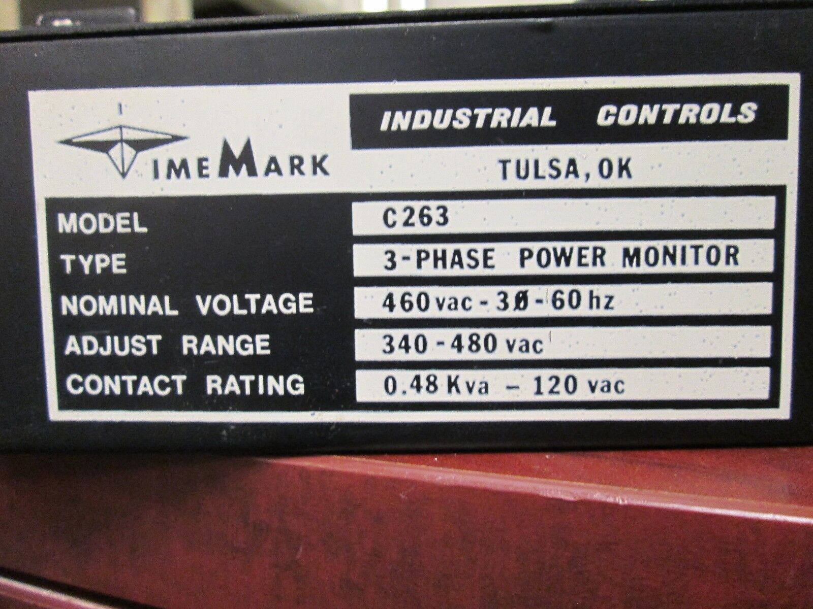 Time Mark 3-Phase Power Monitor C263 460V AC (Normal) 340-480V AC (Range) Used