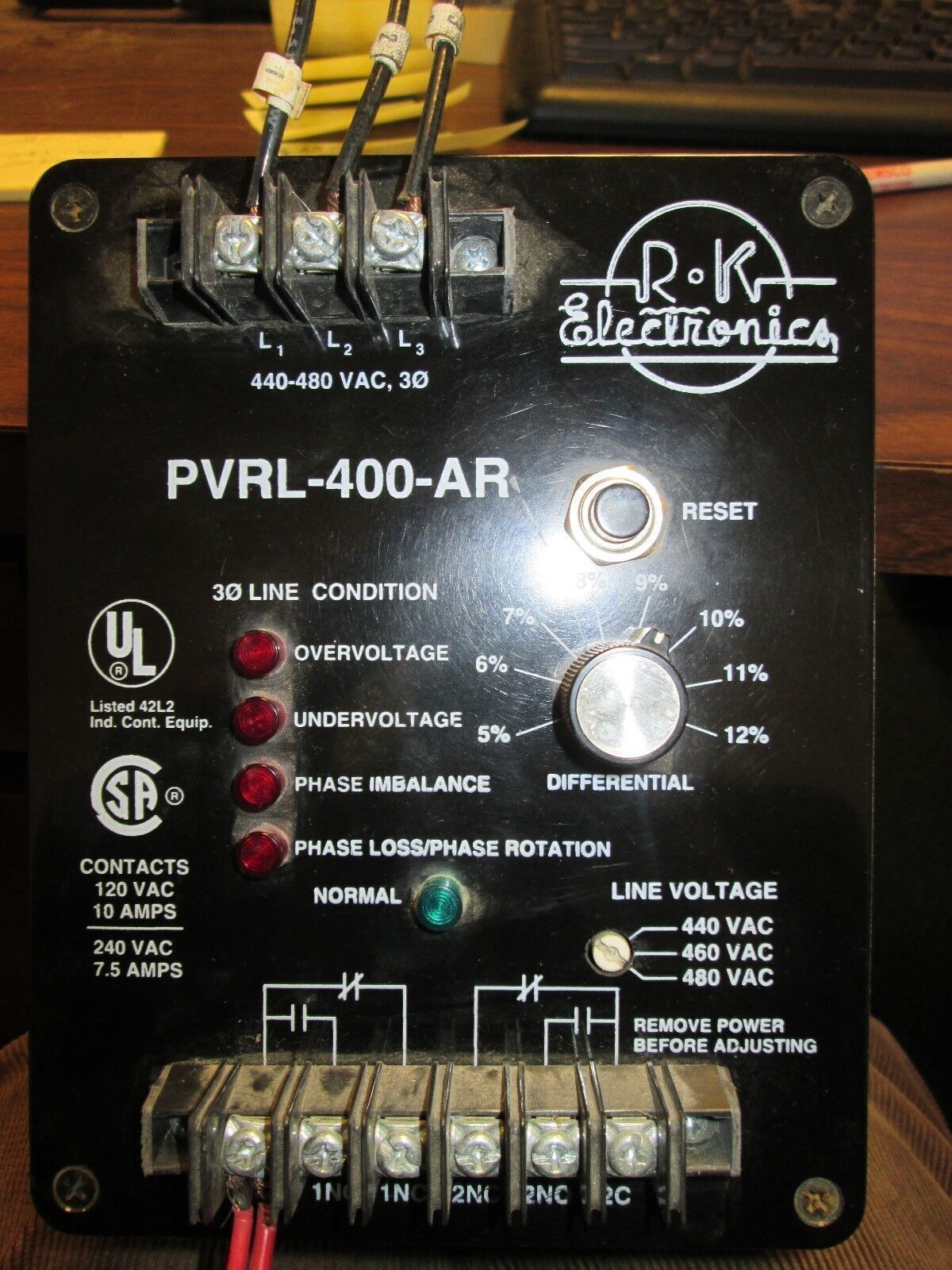 RK Micro Computer PVRL-400-AR w/ Reset 440-480VAC 3Ph Used