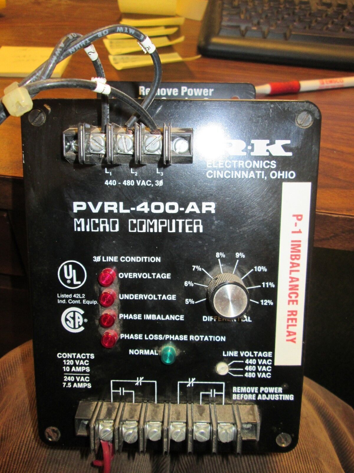 RK Micro Computer PVRL-400-AR w/ Reset 440-480VAC 3Ph Used