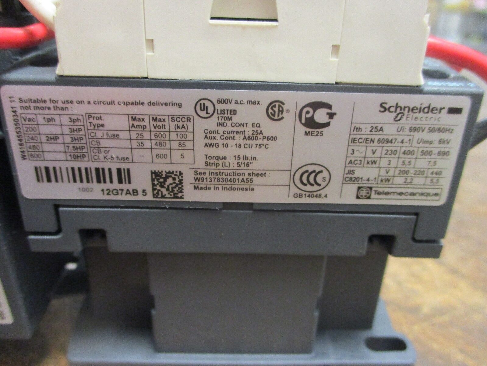 Schneider Electric Starter LC1 D12/LRD 06 120V Coil 25A 600V Trip: 1-1.6A Used