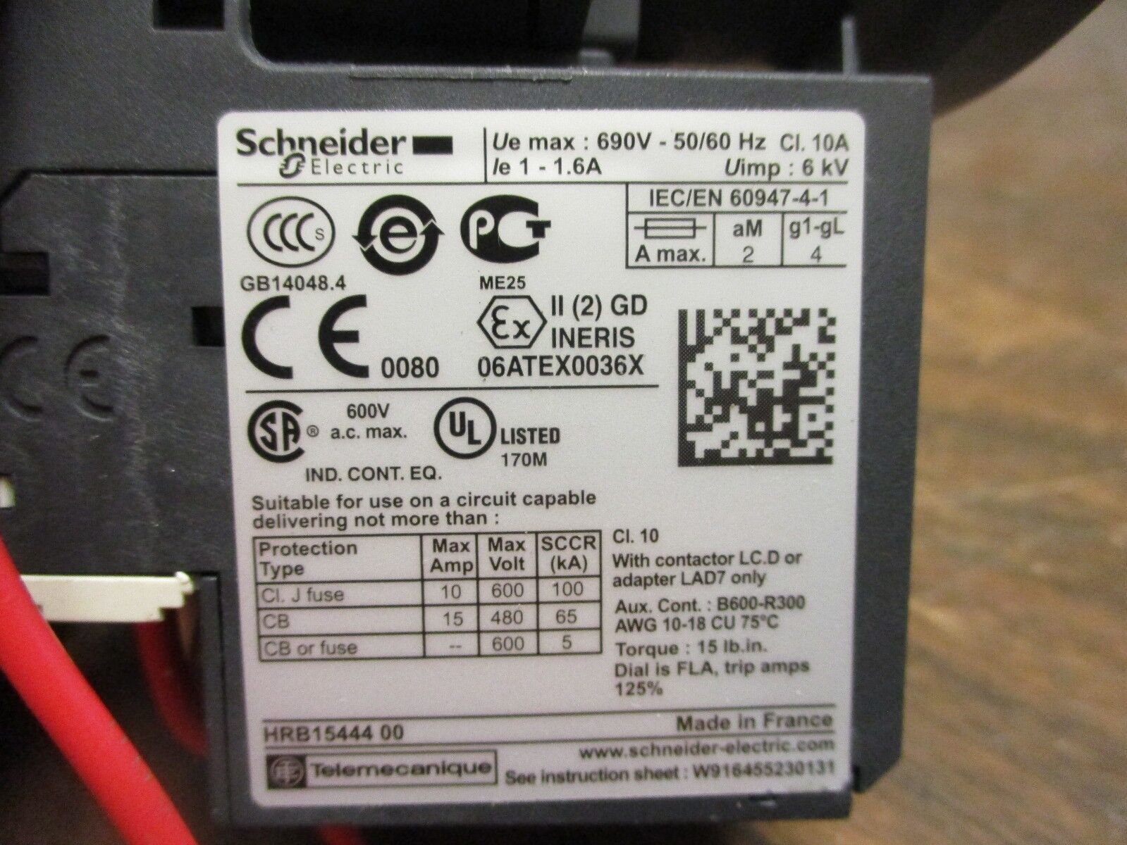 Schneider Electric Starter LC1 D12/LRD 06 120V Coil 25A 600V Trip: 1-1.6A Used