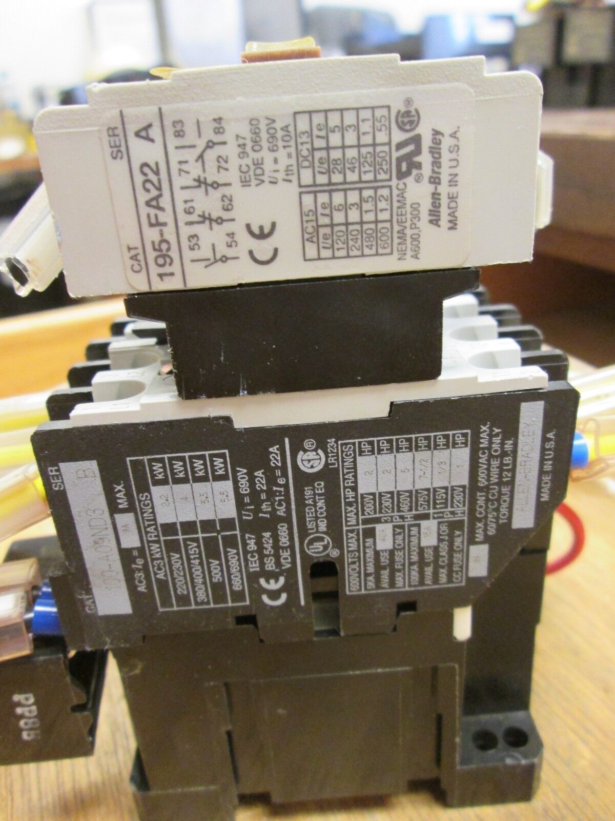Allen-Bradley Contactor 100-A09ND3 195-FA22 199-FSMA2 9A 600V 120V Coil Used