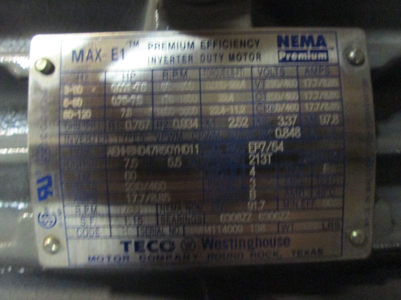 Westinghouse Motor & Gear Set EP7054 & 2945141-5 7.5HP Used