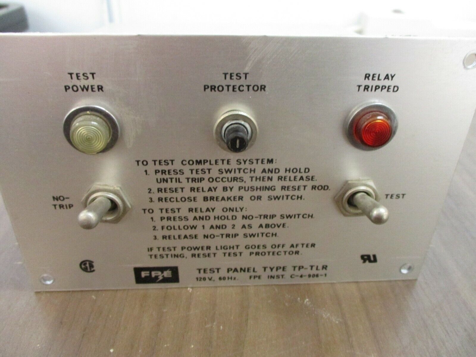FPE Ground Fault Test Panel TP-TLR 120V 60Hz Used