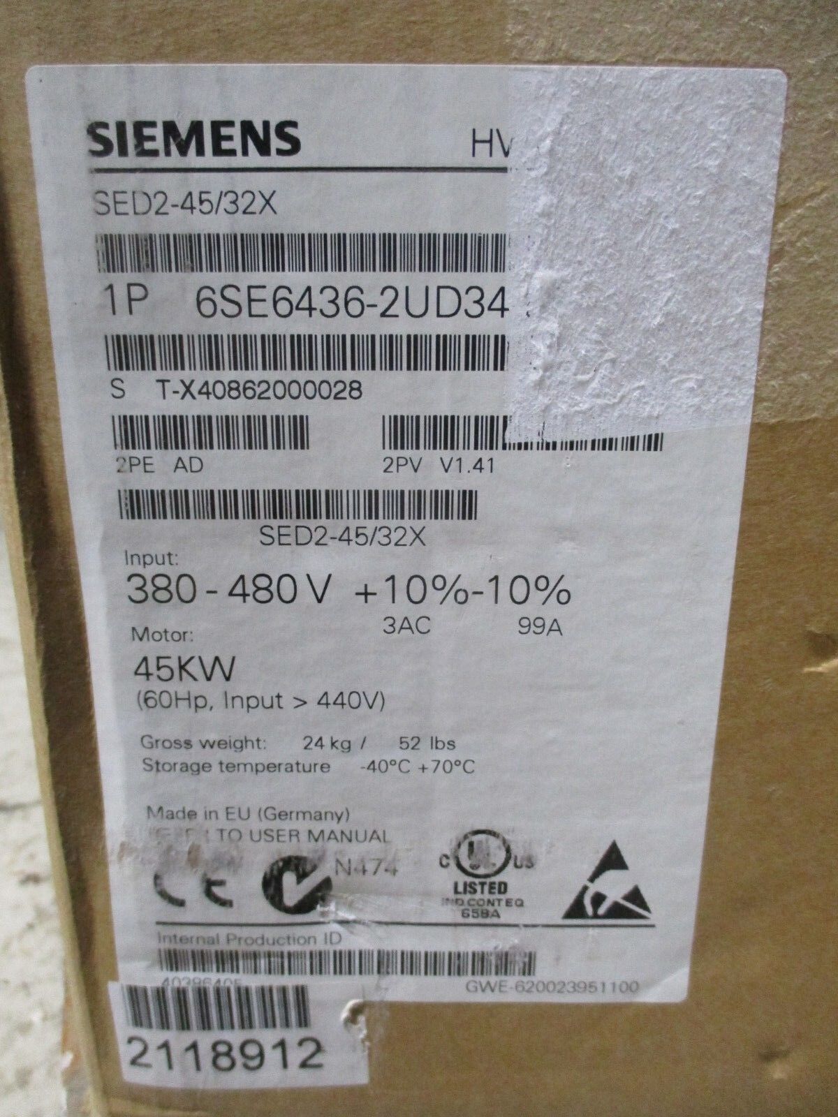 Siemens MicroMaster 430 AC Drive 6SE6436-2UD34-5EA0 60HP Input: 380-480V 3Ph