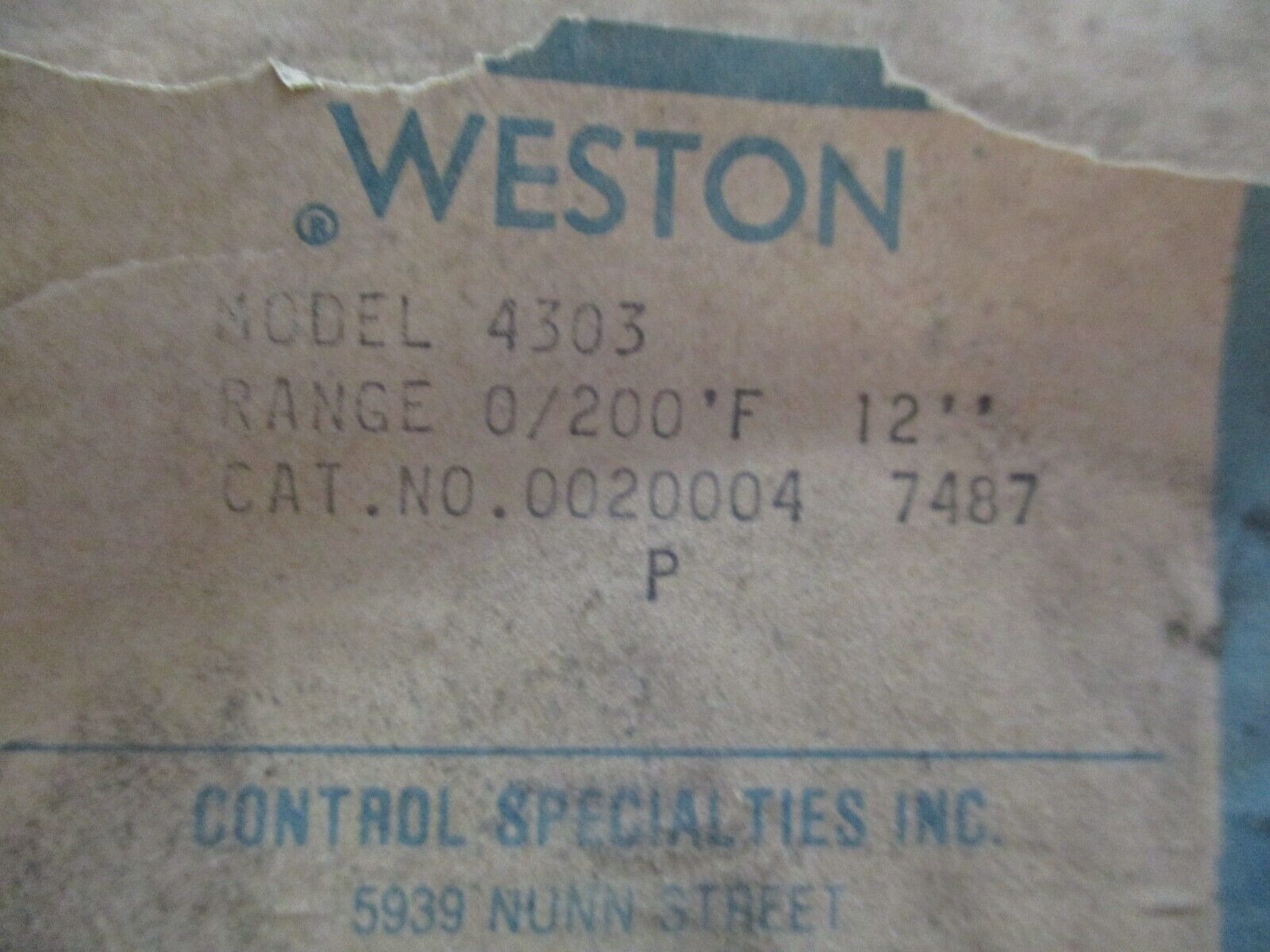 Weston Model 4303 Thermometer 0020004 7487 Range: 0-200°F New Surplus