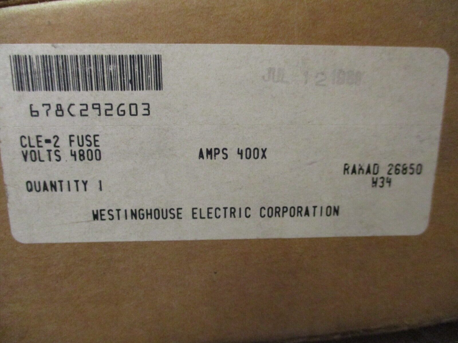 Westinghouse CLE-2 Fuse 678C292G03 400x 4.8kV New Surplus